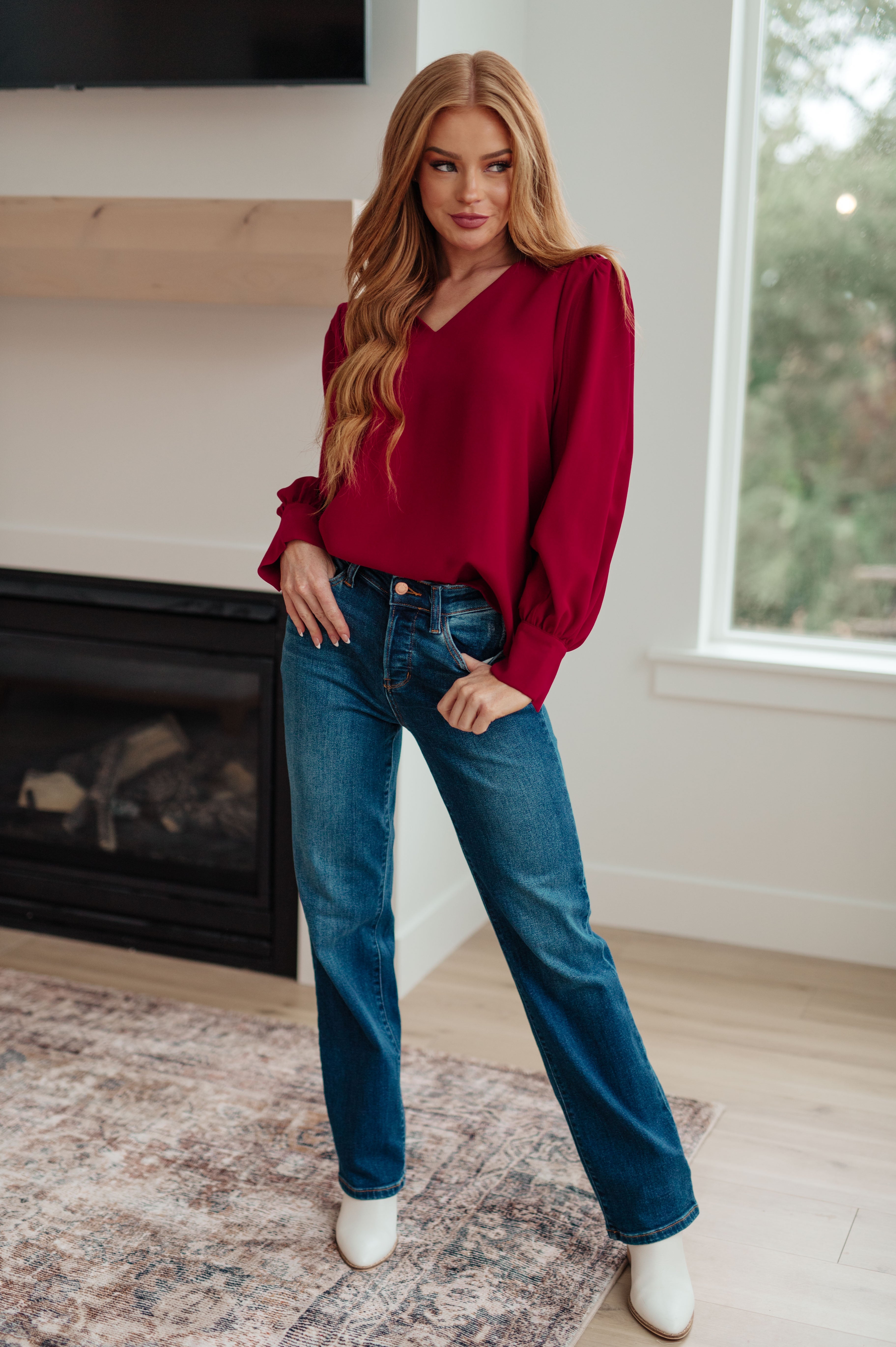 Back in Business V-Neck Blouse - Charming Charlie