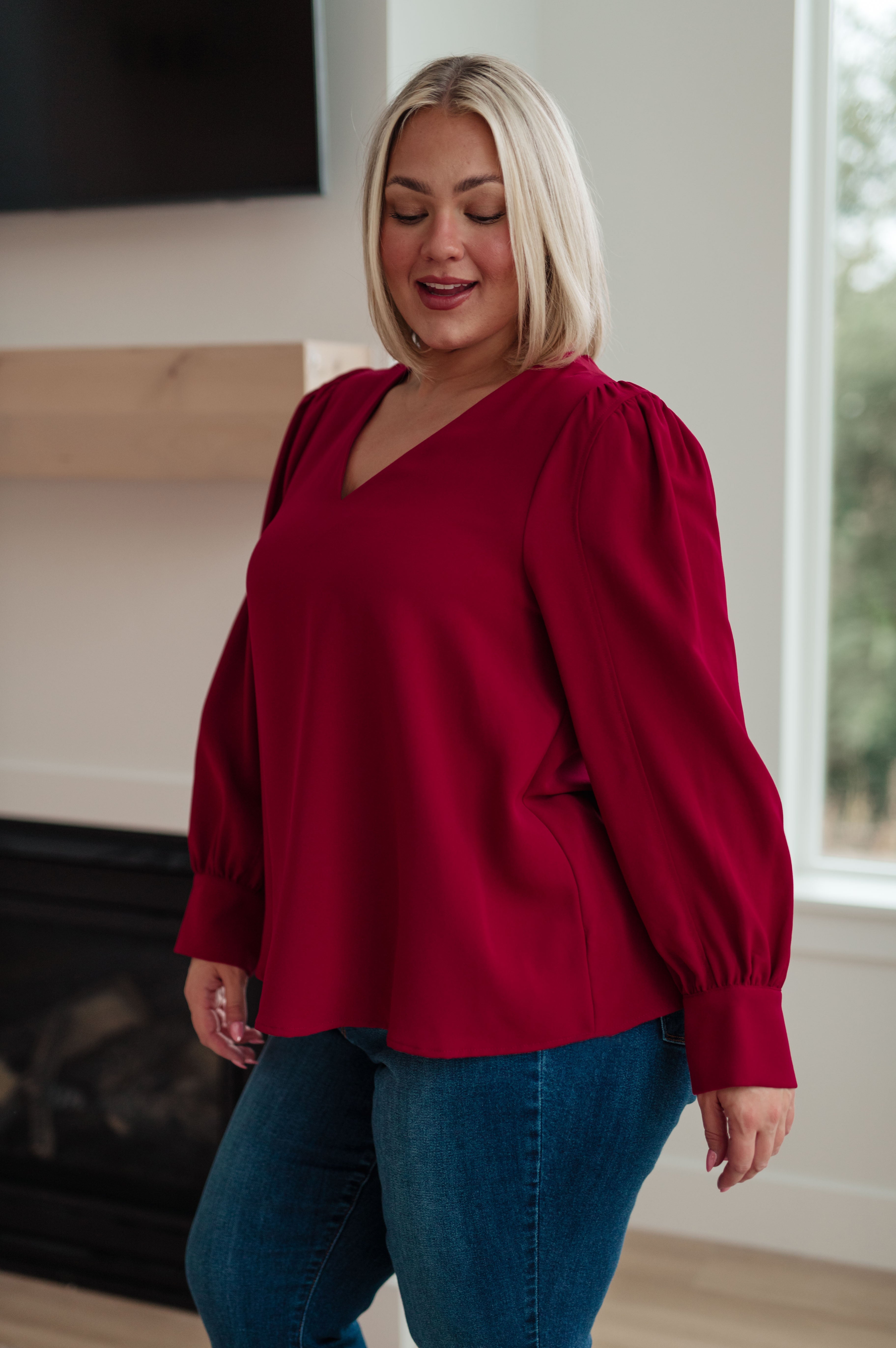 Back in Business V-Neck Blouse - Charming Charlie