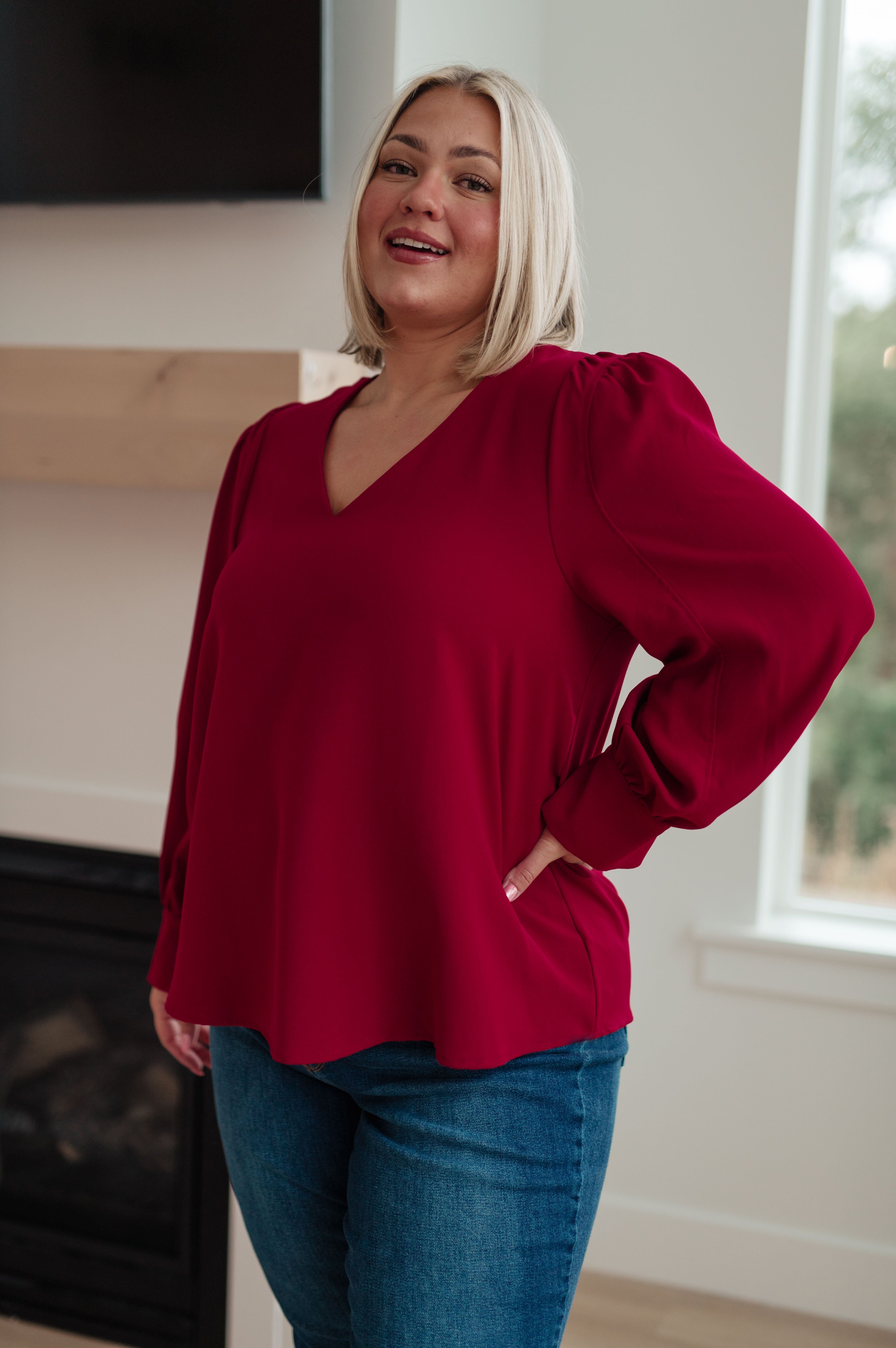 Back in Business V-Neck Blouse - Charming Charlie