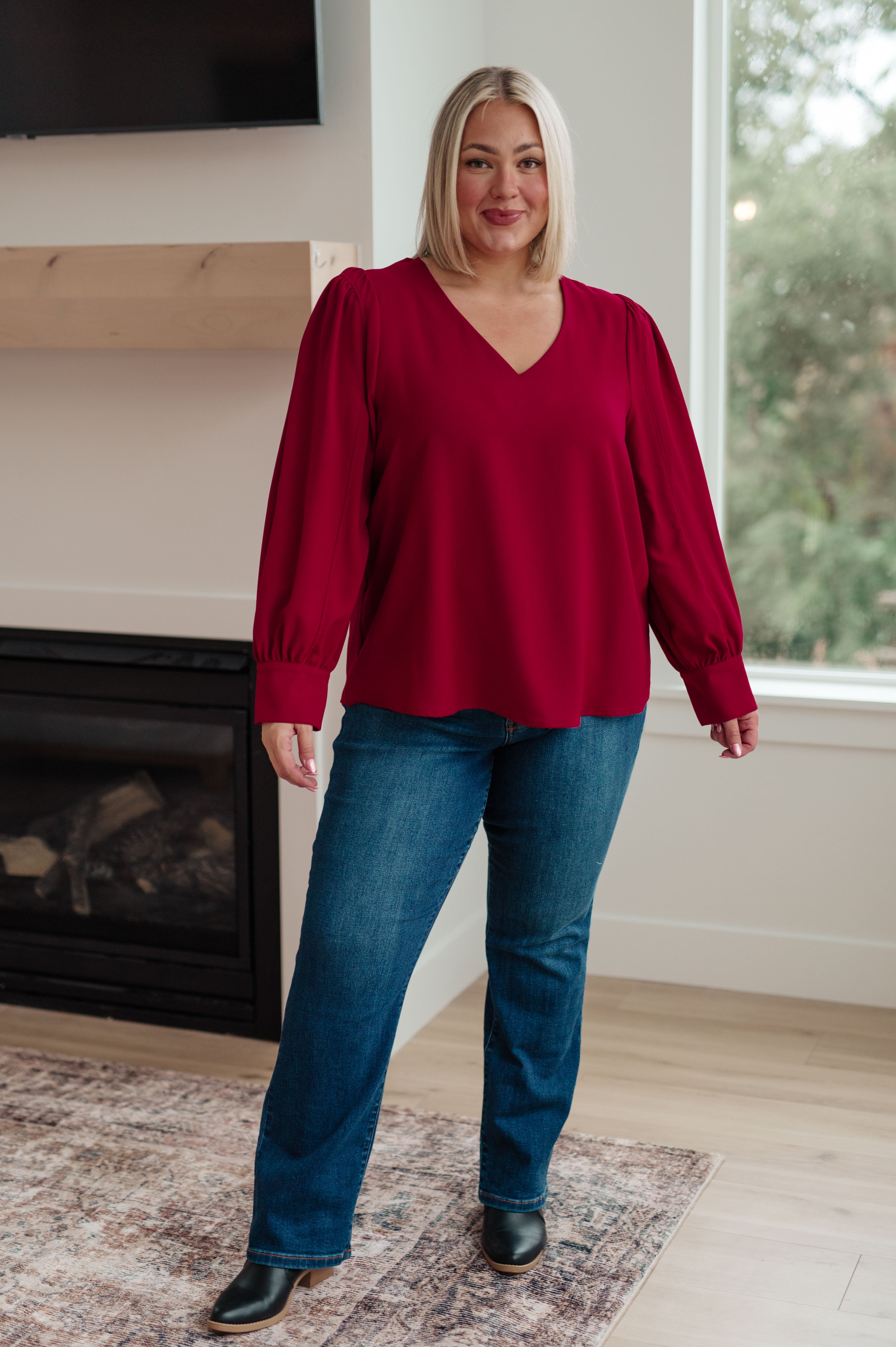 Back in Business V-Neck Blouse - Charming Charlie