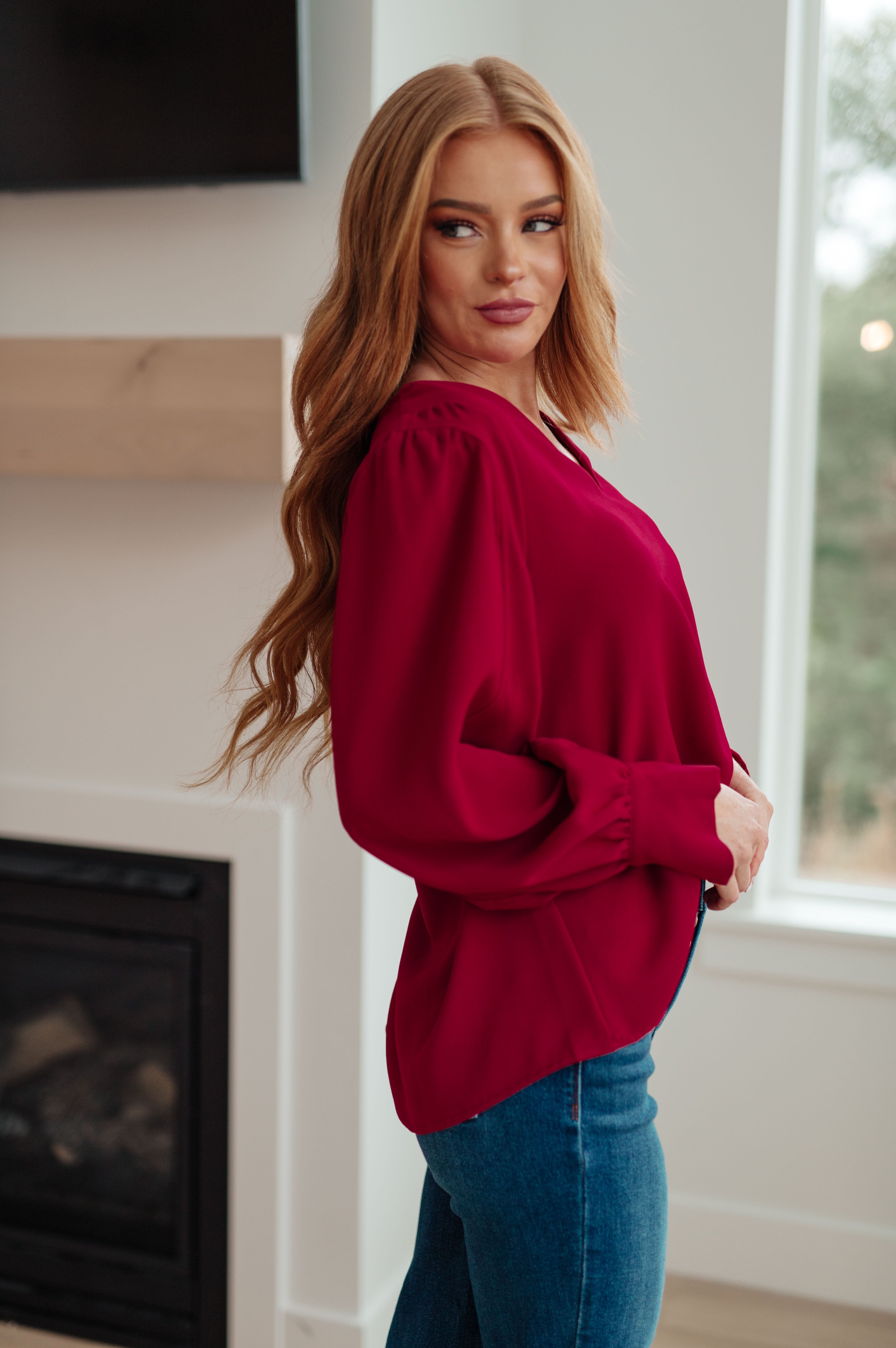 Back in Business V-Neck Blouse - Charming Charlie
