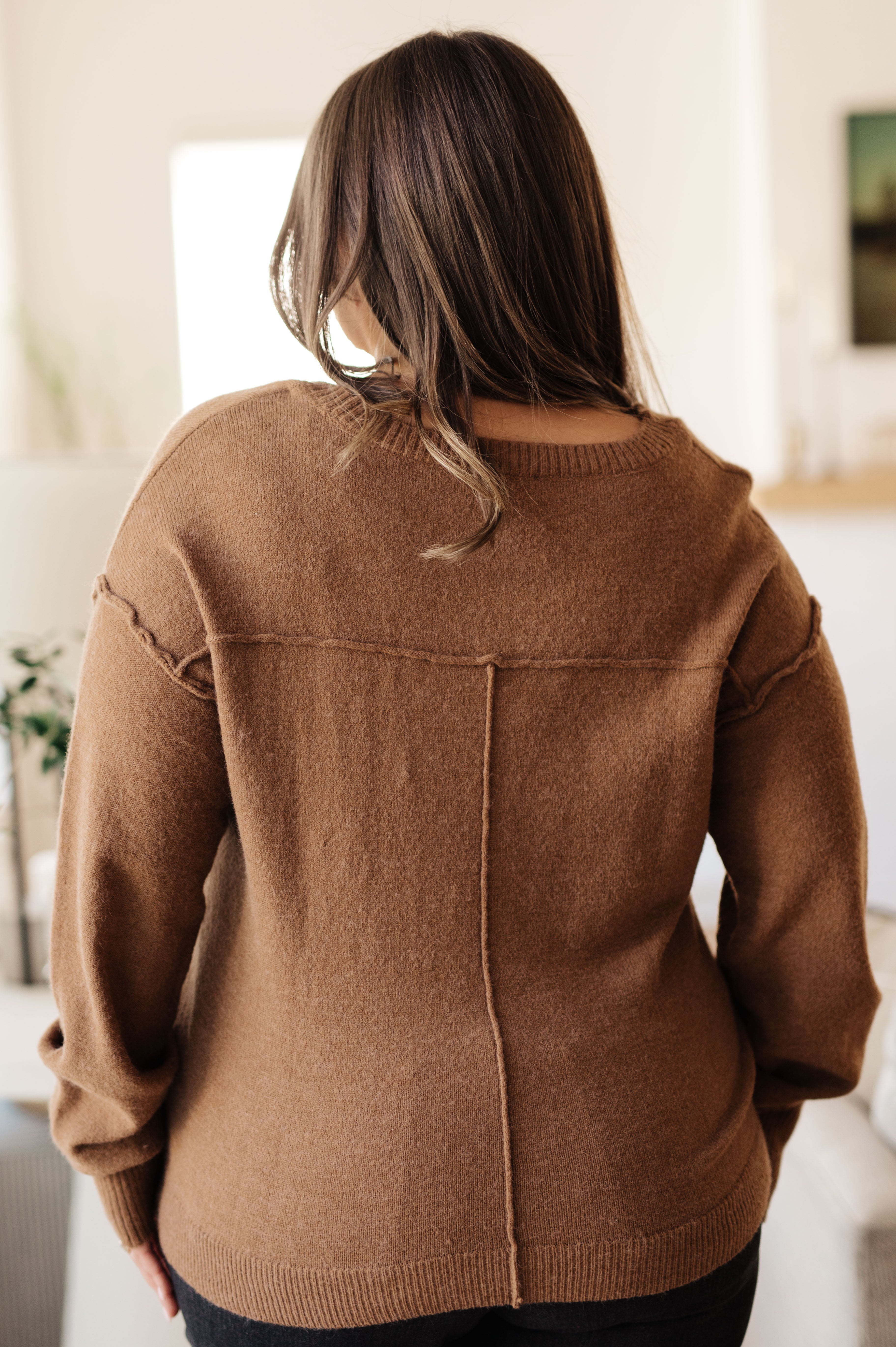 Back to Life V-Neck Sweater in Mocha - Charming Charlie