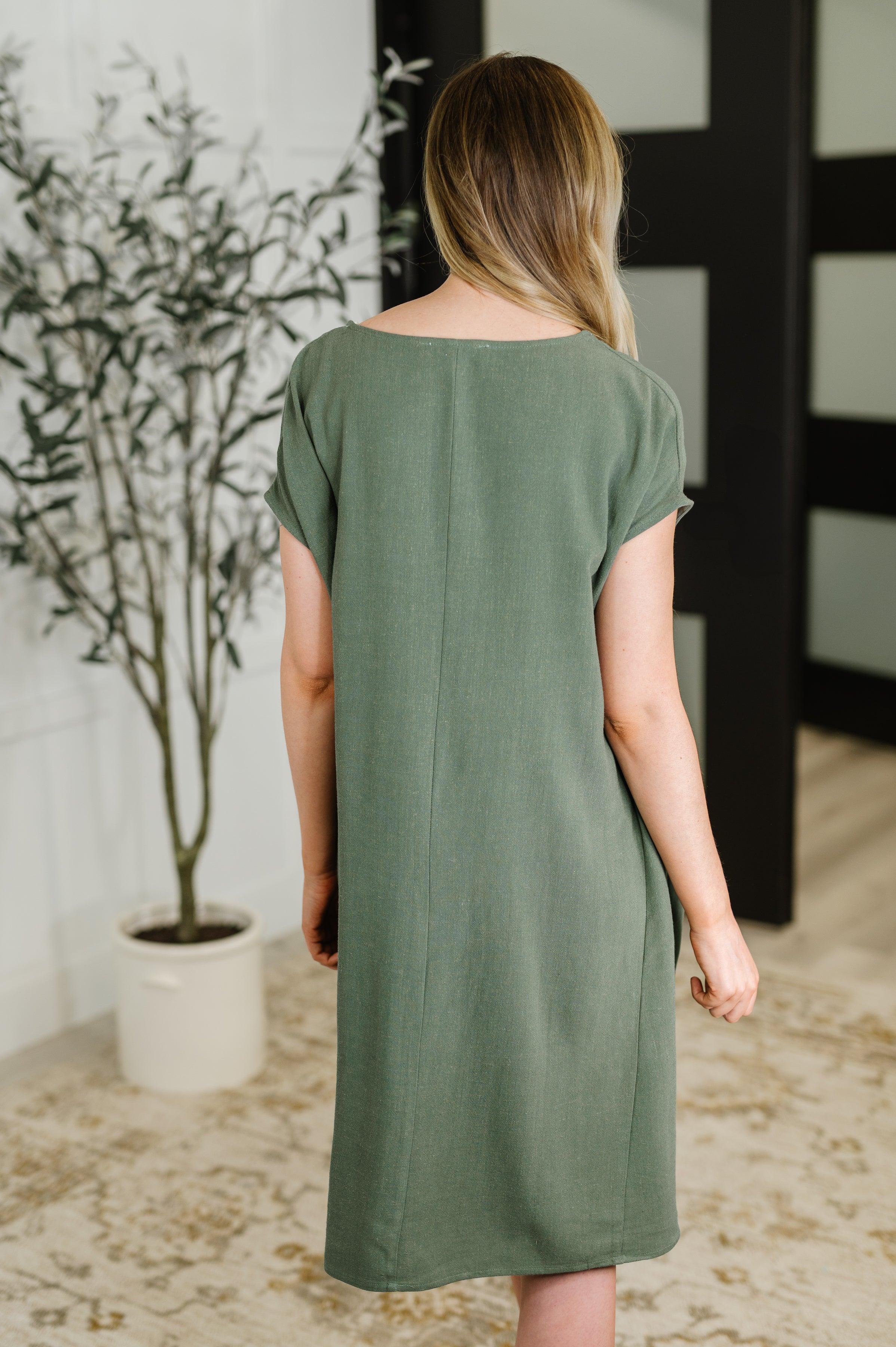 Barely Trying V-Neck Relaxed Dress in Gray Green - Charming Charlie