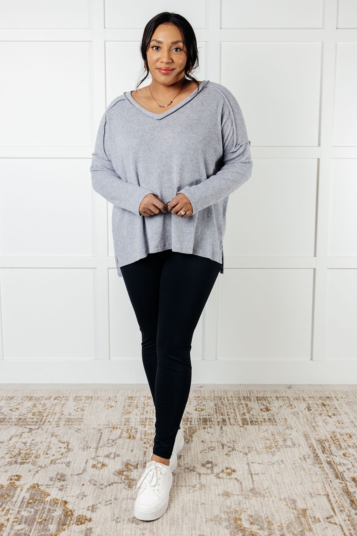 Basically Freezing Brushed Hacci Top in Heather Grey - Charming Charlie