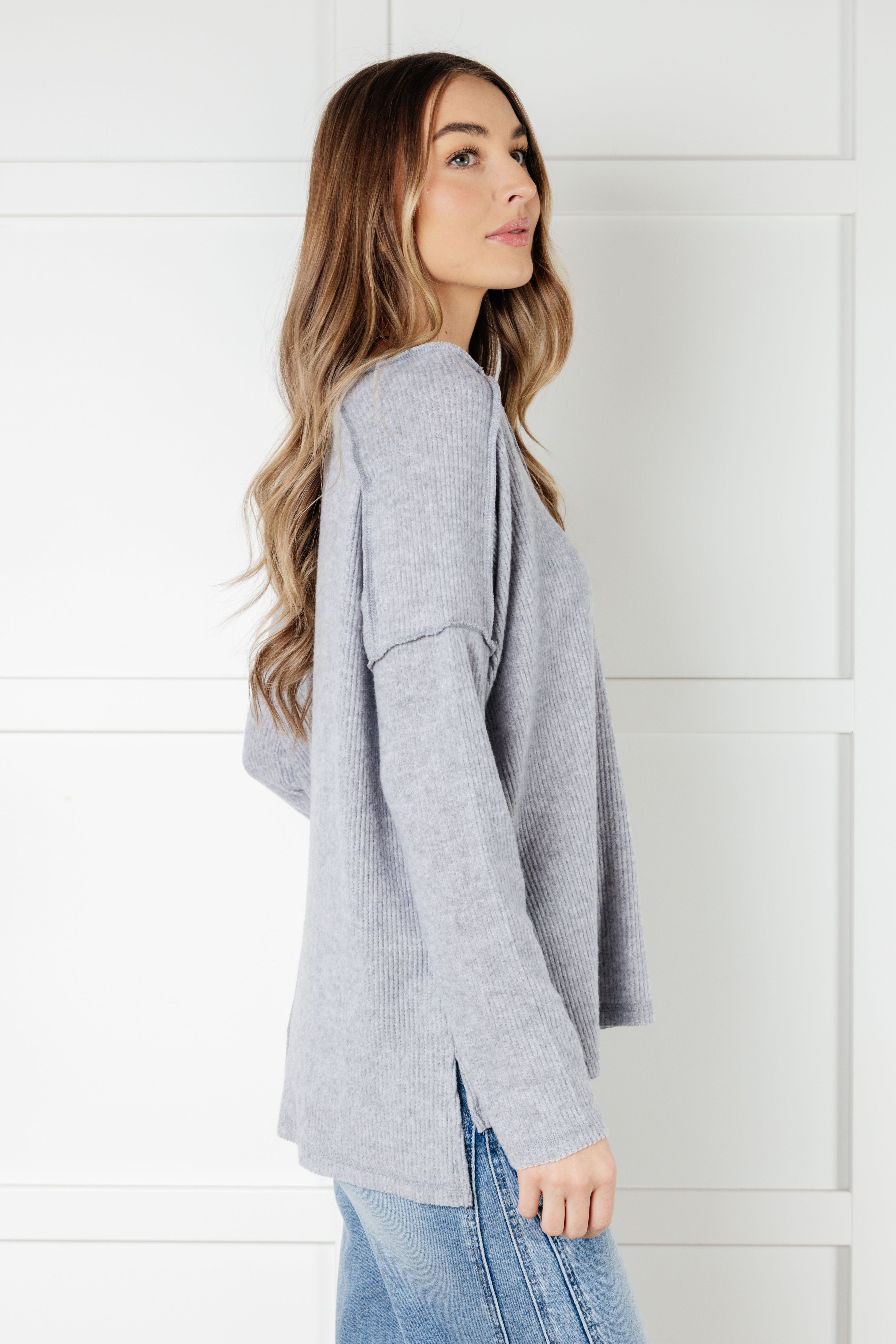 Basically Freezing Brushed Hacci Top in Heather Grey - Charming Charlie