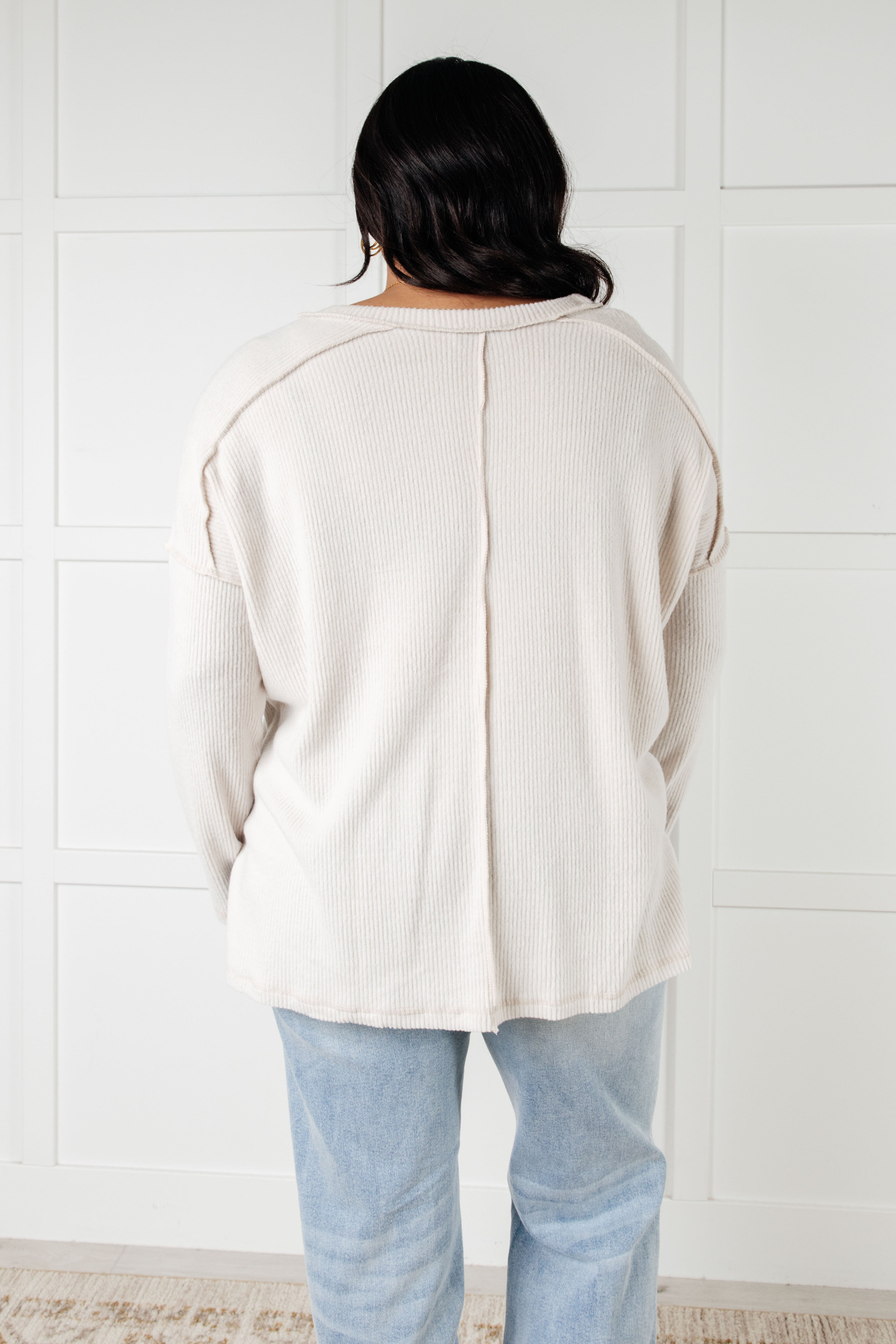 Basically Freezing Brushed Hacci Top in Sand Beige - Charming Charlie