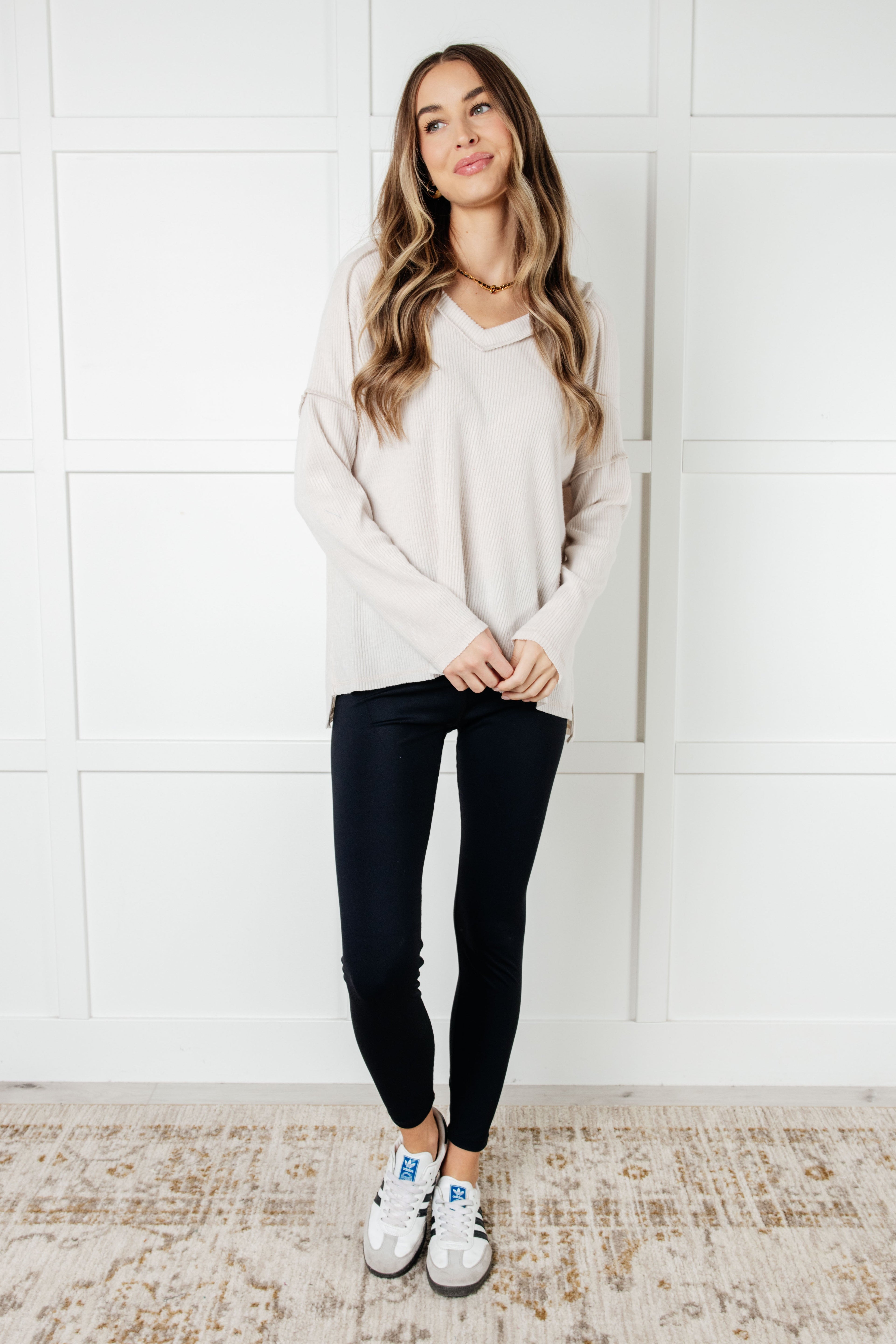 Basically Freezing Brushed Hacci Top in Sand Beige - Charming Charlie