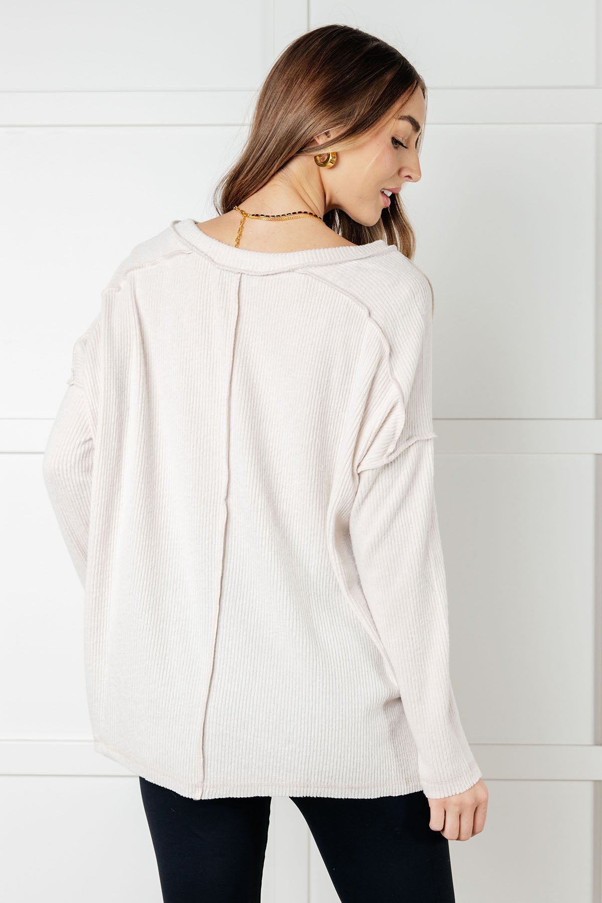 Basically Freezing Brushed Hacci Top in Sand Beige - Charming Charlie