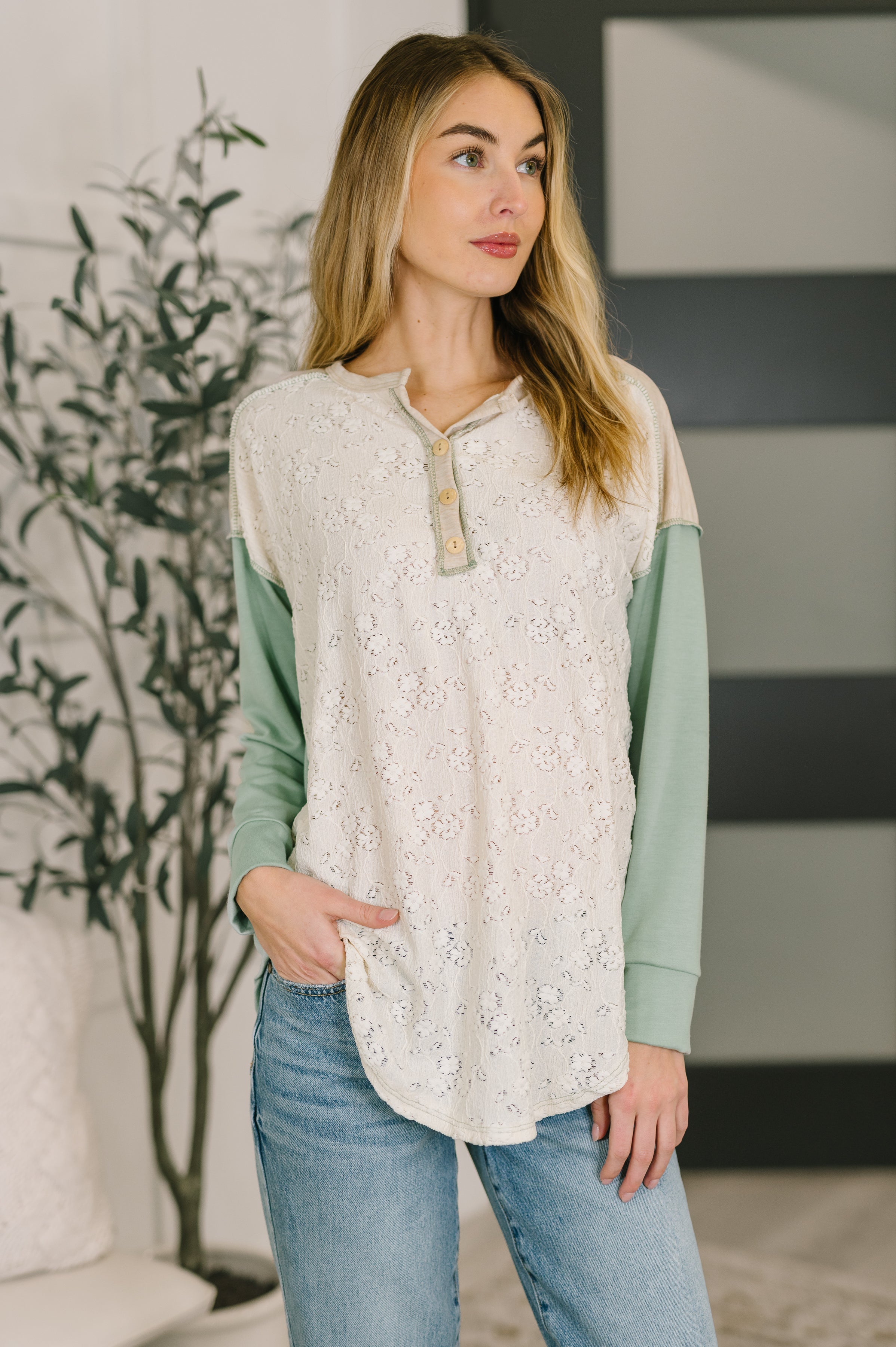 Because I Can Drop Shoulder Henley Top - Charming Charlie