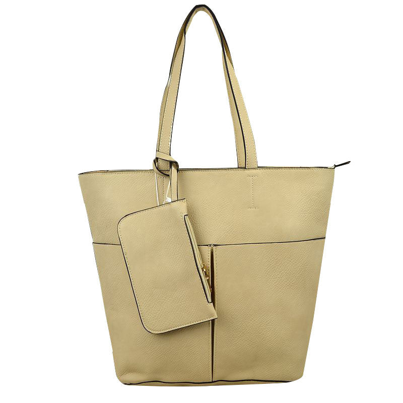 Beige 3 In 1 Large Soft Leather Women's Tote Handbags, There's spacious and soft leather tote offers triple the styling options. Featuring a spacious profile and a removable pouch makes it an amazing everyday go-to bag. Spacious enough for carrying any and all of your outgoing essentials. The straps helps carrying this shoulder bag comfortably. Perfect as a beach bag to carry foods, drinks, big beach blanket, towels, swimsuit, toys, flip flops, sun screen and more.