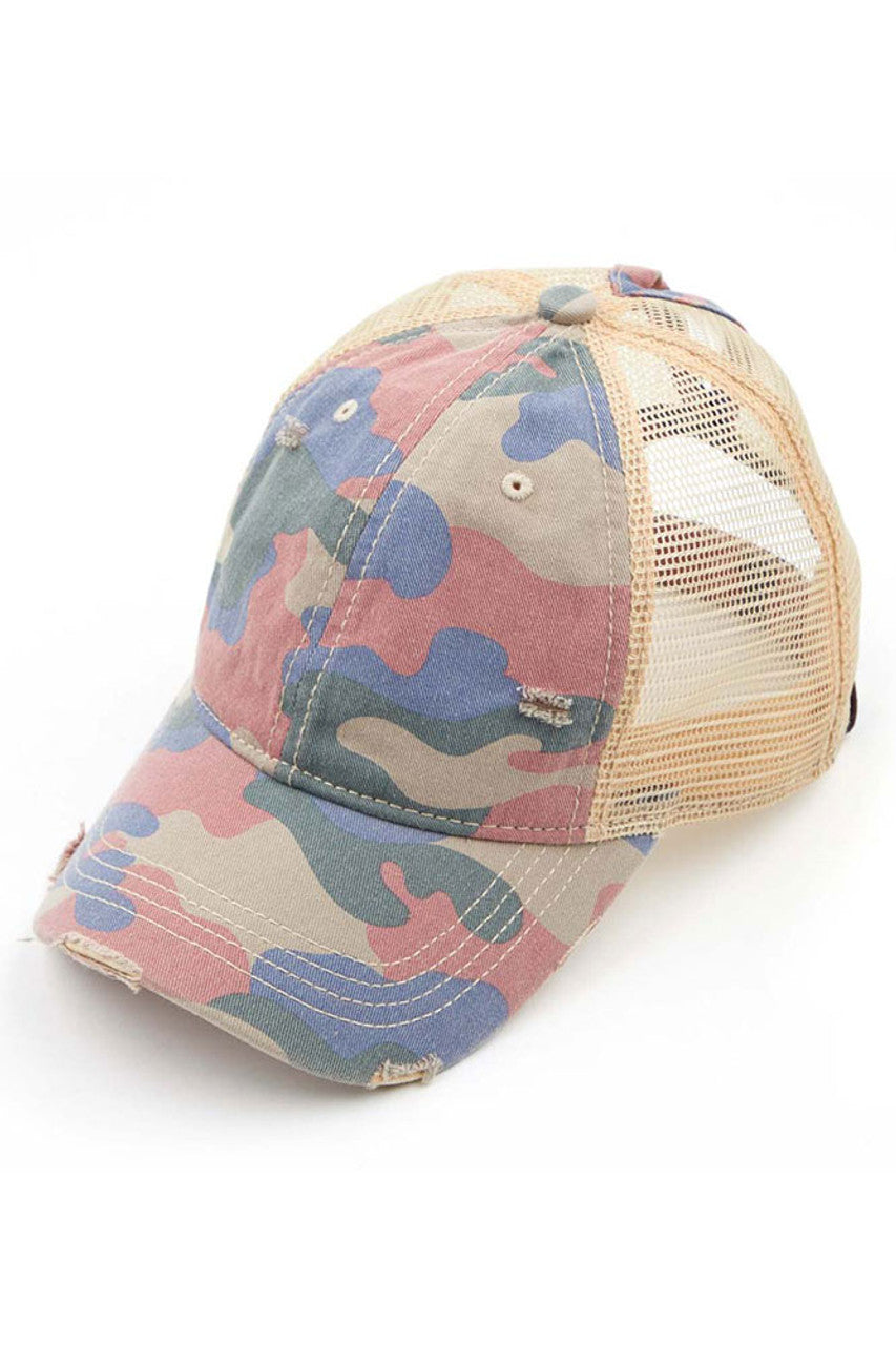 Beige C.C CAMOUFLAGE VINTAGE STYLE PONYCAP is perfect for anyone looking for a stylish and functional hat. Its camouflage design adds a unique touch to any outfit, while its vintage-style pony cap shape provides both style and functionality. Made with high-quality materials, this hat is sure to be a long-lasting accessory for any outdoor adventure.