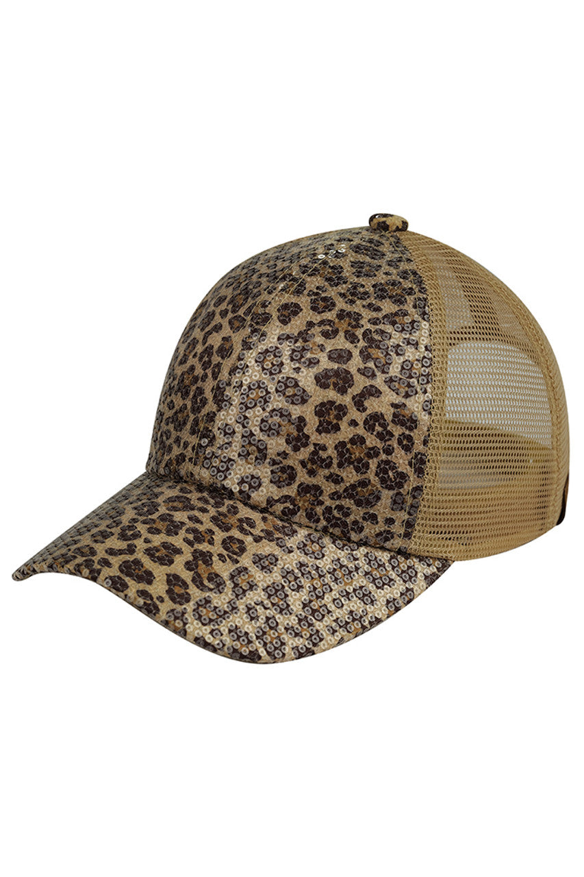 Beige C.C Clear Sequin Leopard Baseball Cap is a stylish and trendy accessory for anyone looking to elevate their outfit. The clear sequins add a touch of glamour while the leopard print adds a bold and playful element. Made with high-quality materials, this cap is both fashionable and durable. Perfect for any occasion, this cap is sure to turn heads and make a statement.
