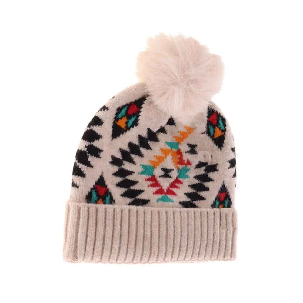 Beige KIDS Aztec Patterned Faux Fur Pom C.C Beanie combines vibrant design with functional warmth. Featuring a bold Aztec pattern and a soft faux fur pom, this beanie is tailored for comfort and durability in colder weather. Its snug fit ensures effective insulation, making it an excellent choice for keeping children cozy during outdoor activities without compromising on style.