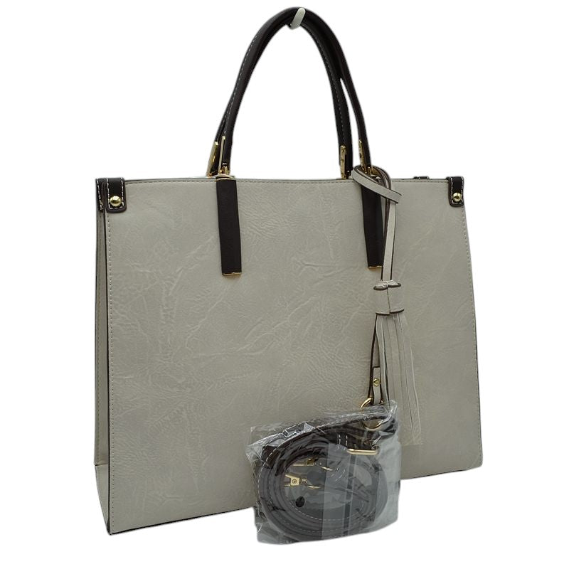 Beige Shoulder Vegan Leather Tassel Handbag For Women. High quality Vegan Leather is a luxurious and durable, Stay organized in style with this square-shaped shopper tote bag that is fully two contrasting interior and exterior solid colors. This vegan leather handbag includes an on-trend removable tassel embellishment. Guaranteed, This will be your go-to handbag.