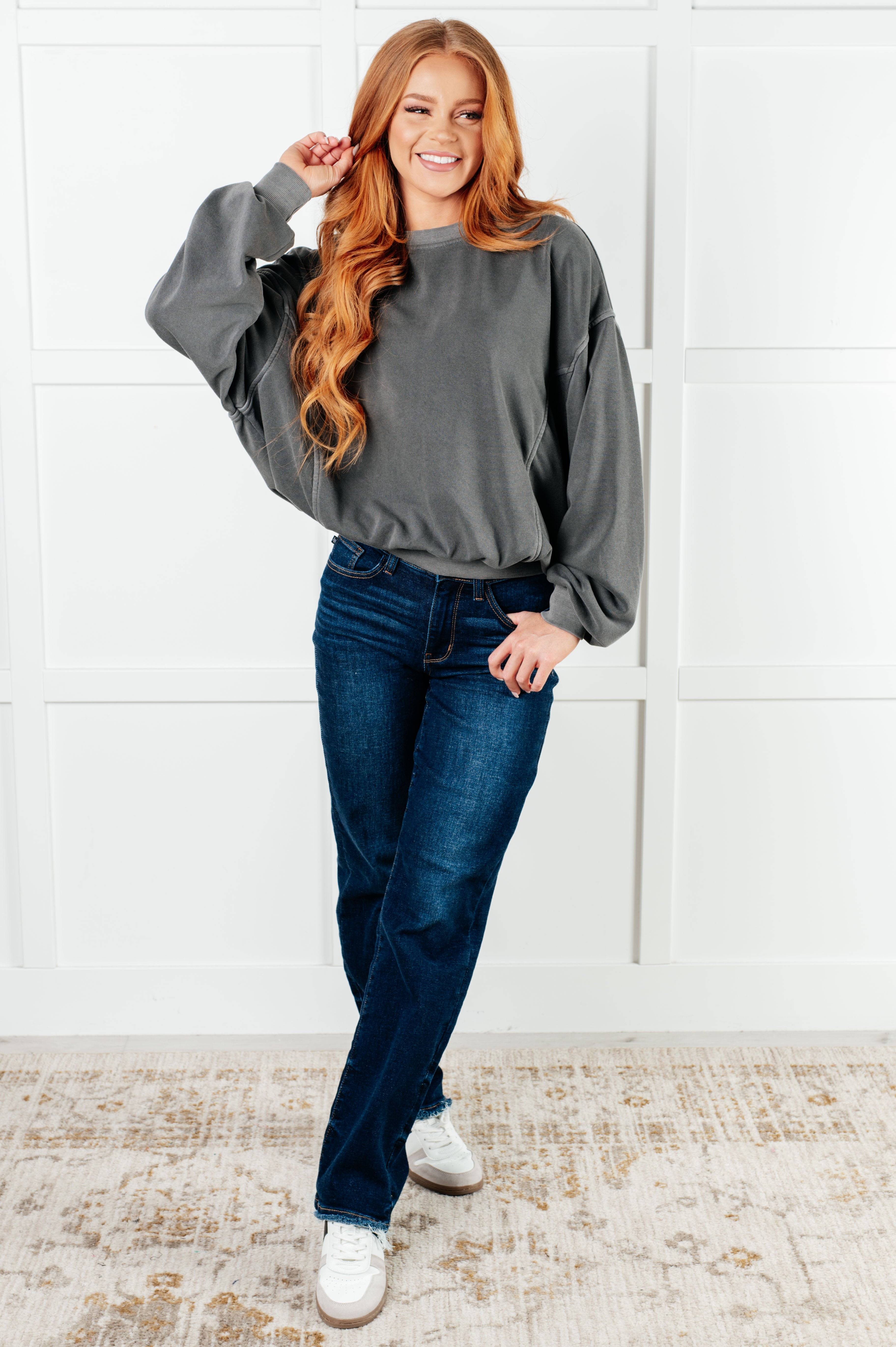 Beyond the Basics Pullover in Ash Black - Charming Charlie