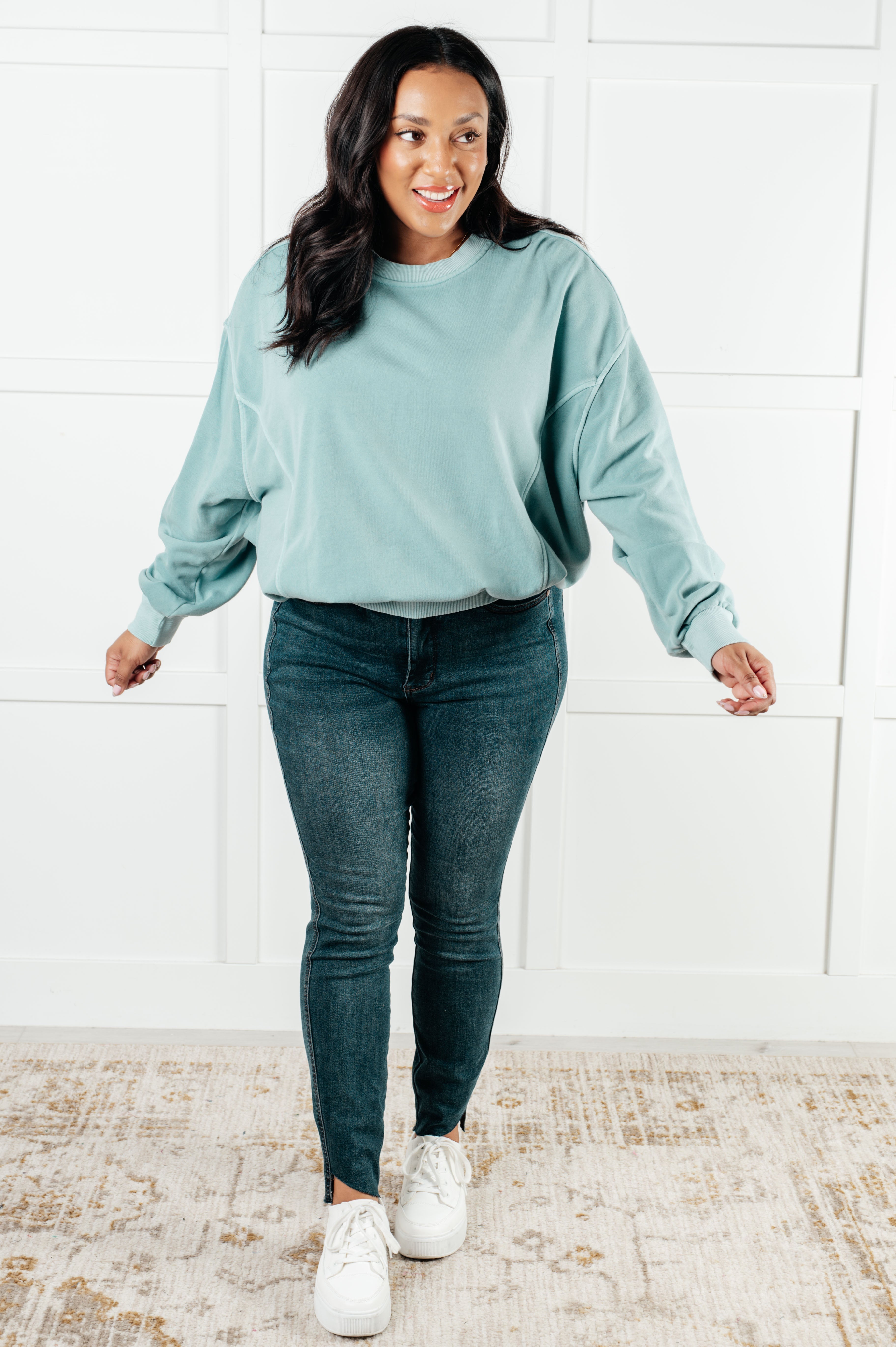 Beyond the Basics Pullover in Blue Grey - Charming Charlie