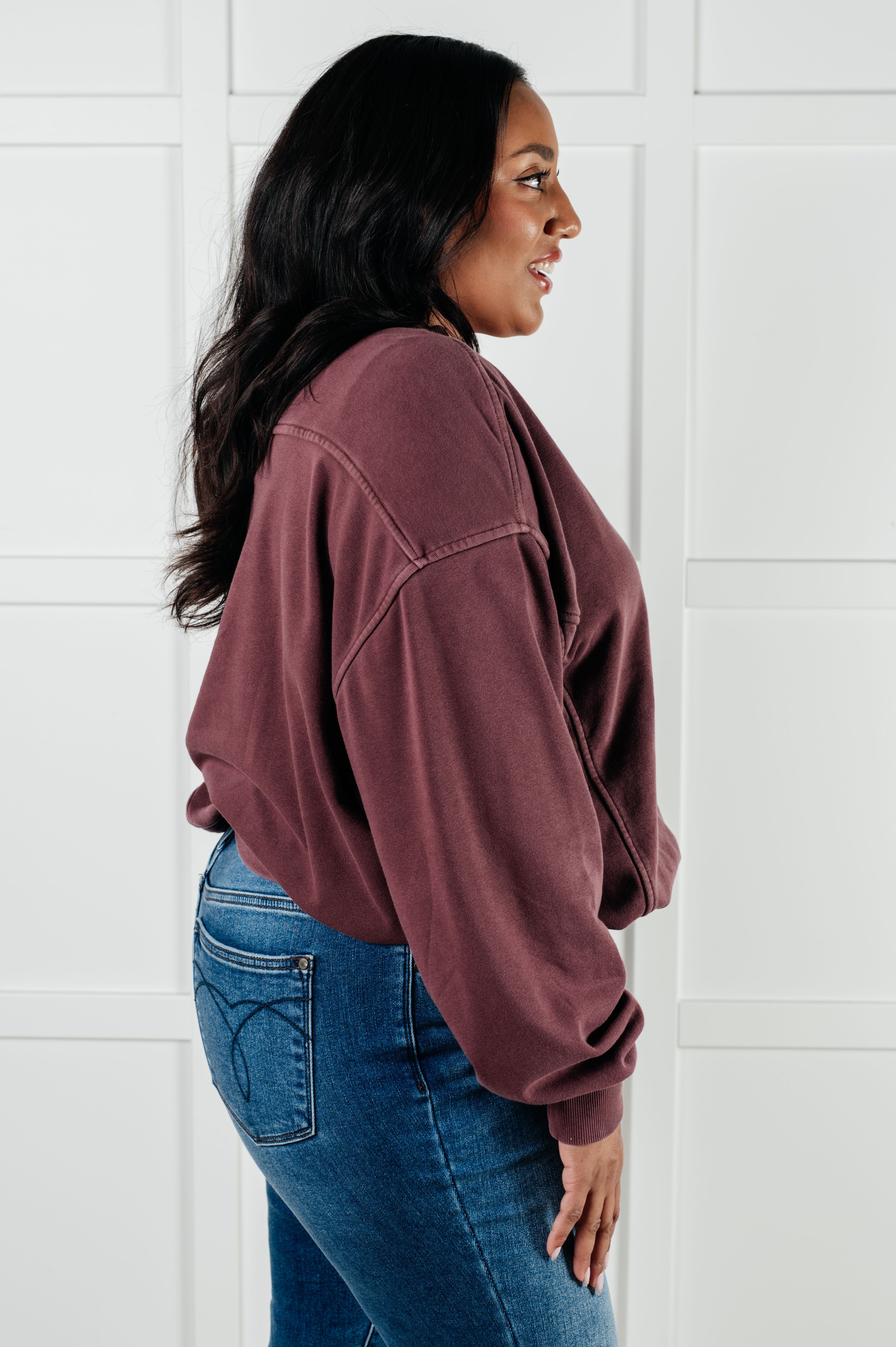 Beyond the Basics Pullover in Eggplant - Charming Charlie