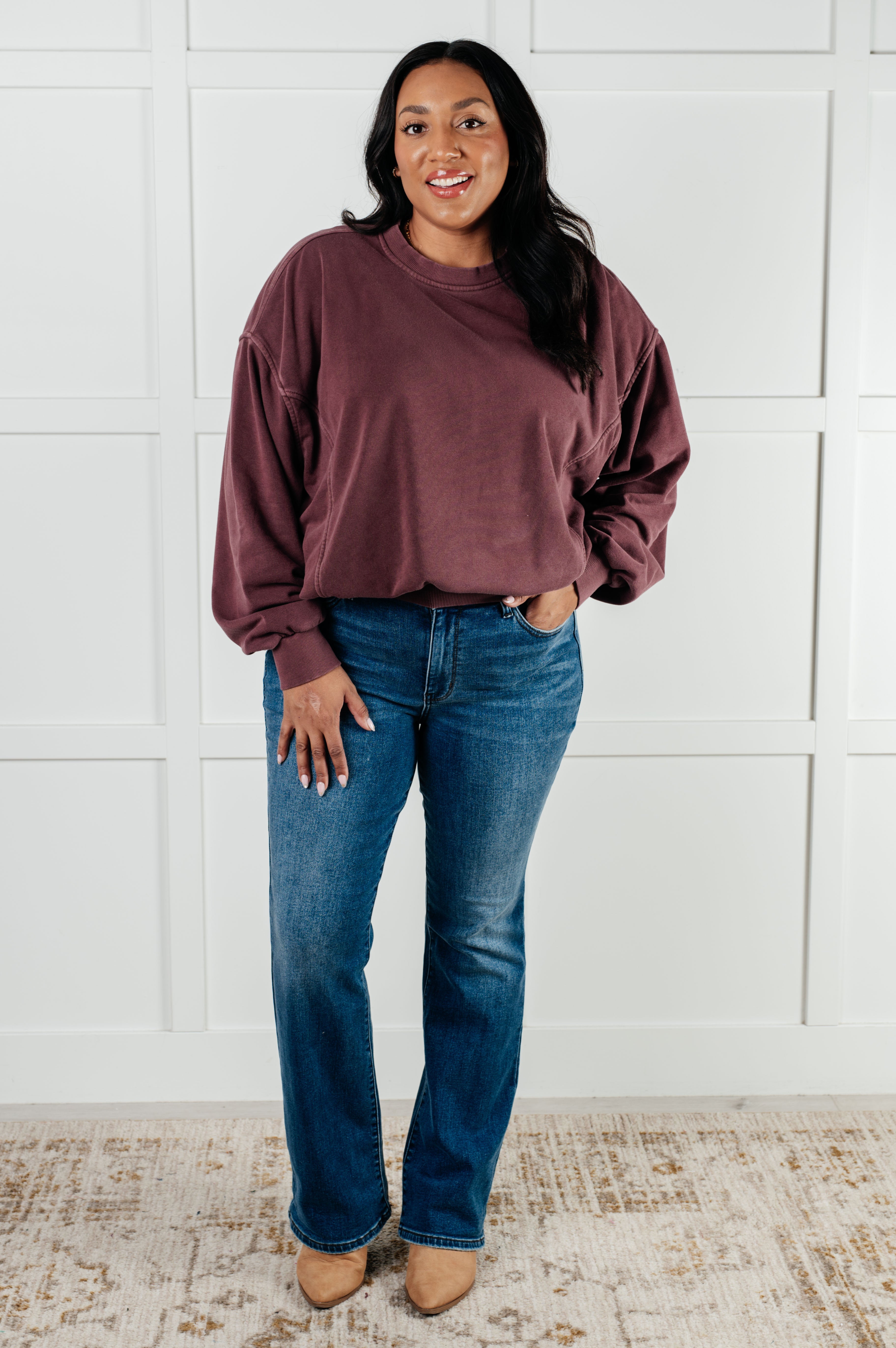Beyond the Basics Pullover in Eggplant - Charming Charlie
