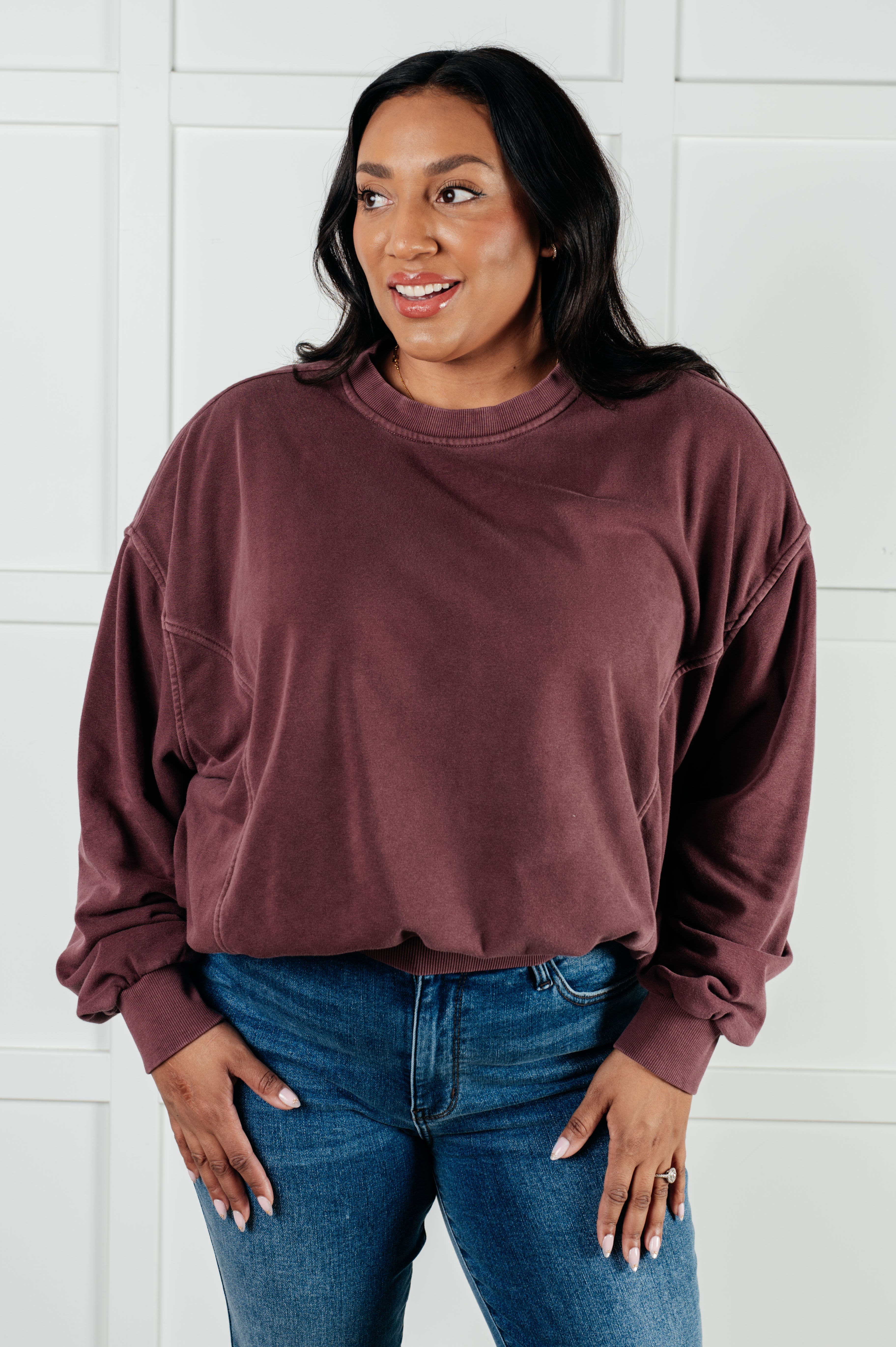 Beyond the Basics Pullover in Eggplant - Charming Charlie