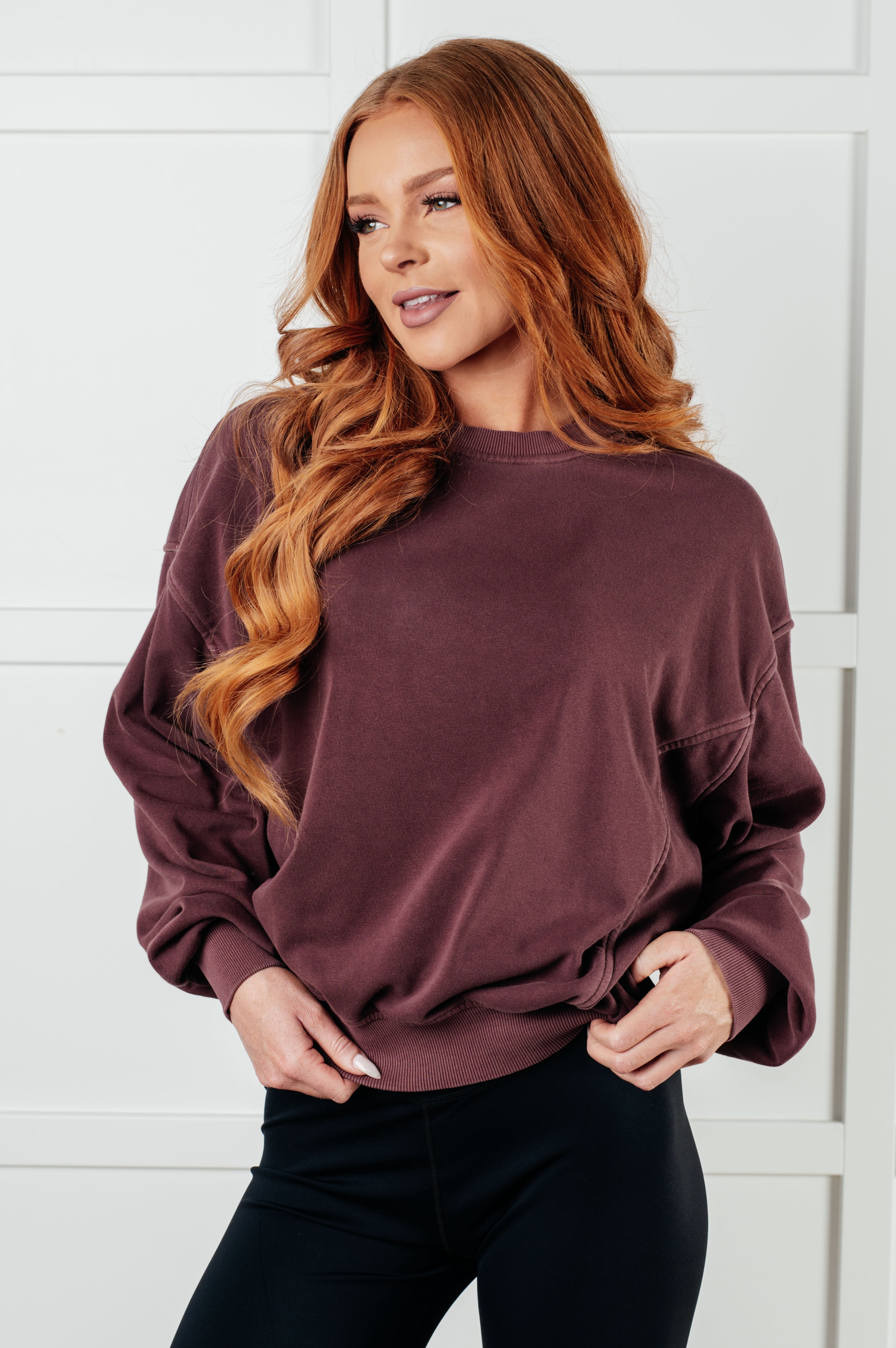Beyond the Basics Pullover in Eggplant - Charming Charlie