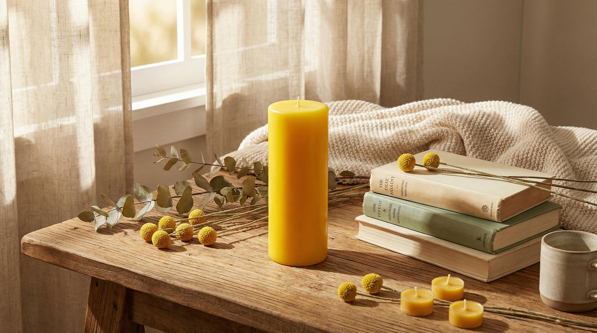 Yellow Pillar Candle. Pack of 4 - Charming Charlie