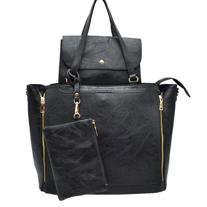 Black 3 in 1 Side Zipper Women's Handbag set. Ideal for parties, events, holidays, pair these handbags with any ensemble for a polished look. Versatile enough for using straight through the week, perfect for carrying around all-day. Great Birthday Gift, Anniversary Gift, Mother's Day Gift, Graduation Gift, Valentine's Day Gift. Wear as a crossbody, shoulder bag, or hand carry for your favorite look.