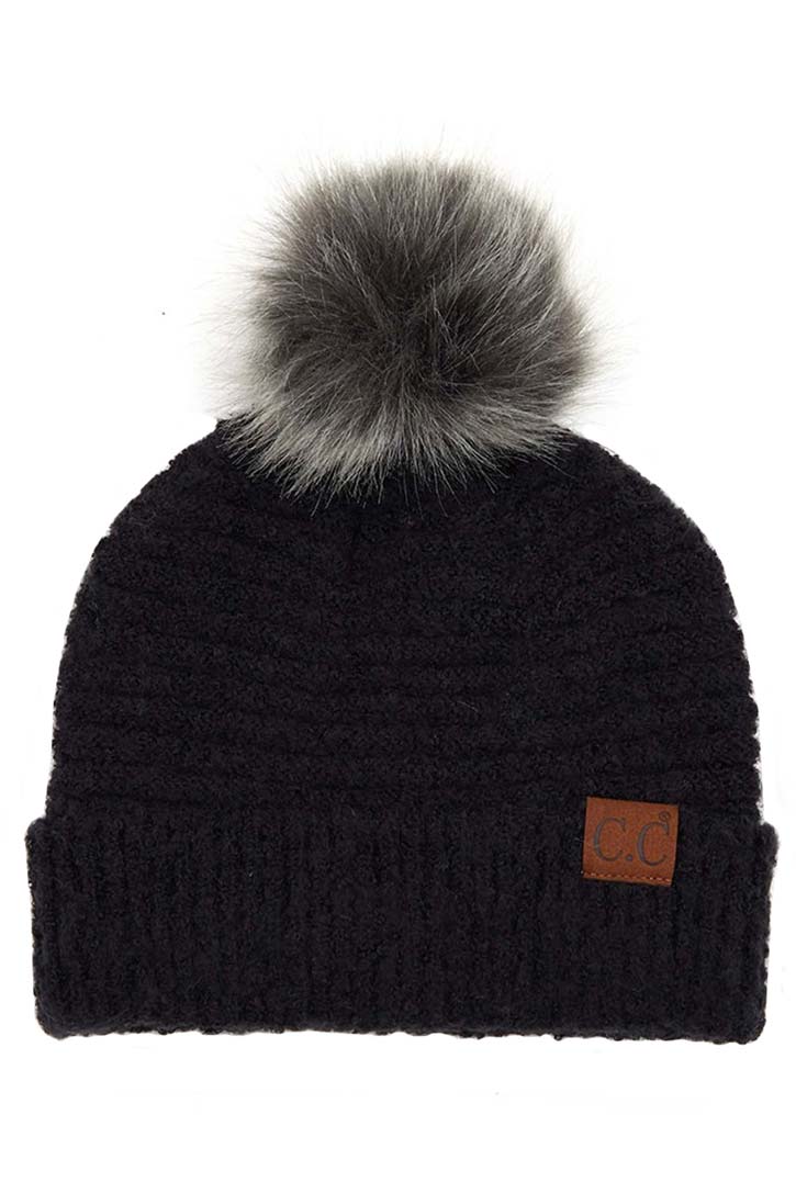 Black C C Solid Boucle Yarn Beanie Hat With Pom, wear before going outside or into the cool air to stay warm and toasty with enriched luxe. You’ll want to reach for this toasty beanie to keep you incredibly warm in winter. Accessorize the fun way with this yarn beanie hat with pom. It's the autumnal touch you need to finish your outfit in perfect style. Beautiful winter gift accessory!