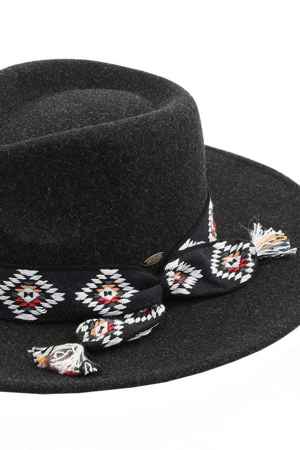Black C C Vegan Felt Panama Brim Hat with Aztec Trim Band, the beautiful design of this Panama Hat makes you stand out and can coordinate with any outfit while going out. Whether basking under the summer sun at the beach, lounging by the pool, or kicking back with friends at the lake, this awesome Panama hat can keep you cool and comfortable even when the sun is high. It's large, comfortable, and perfect for keeping the sun off your face, neck, and shoulders.
