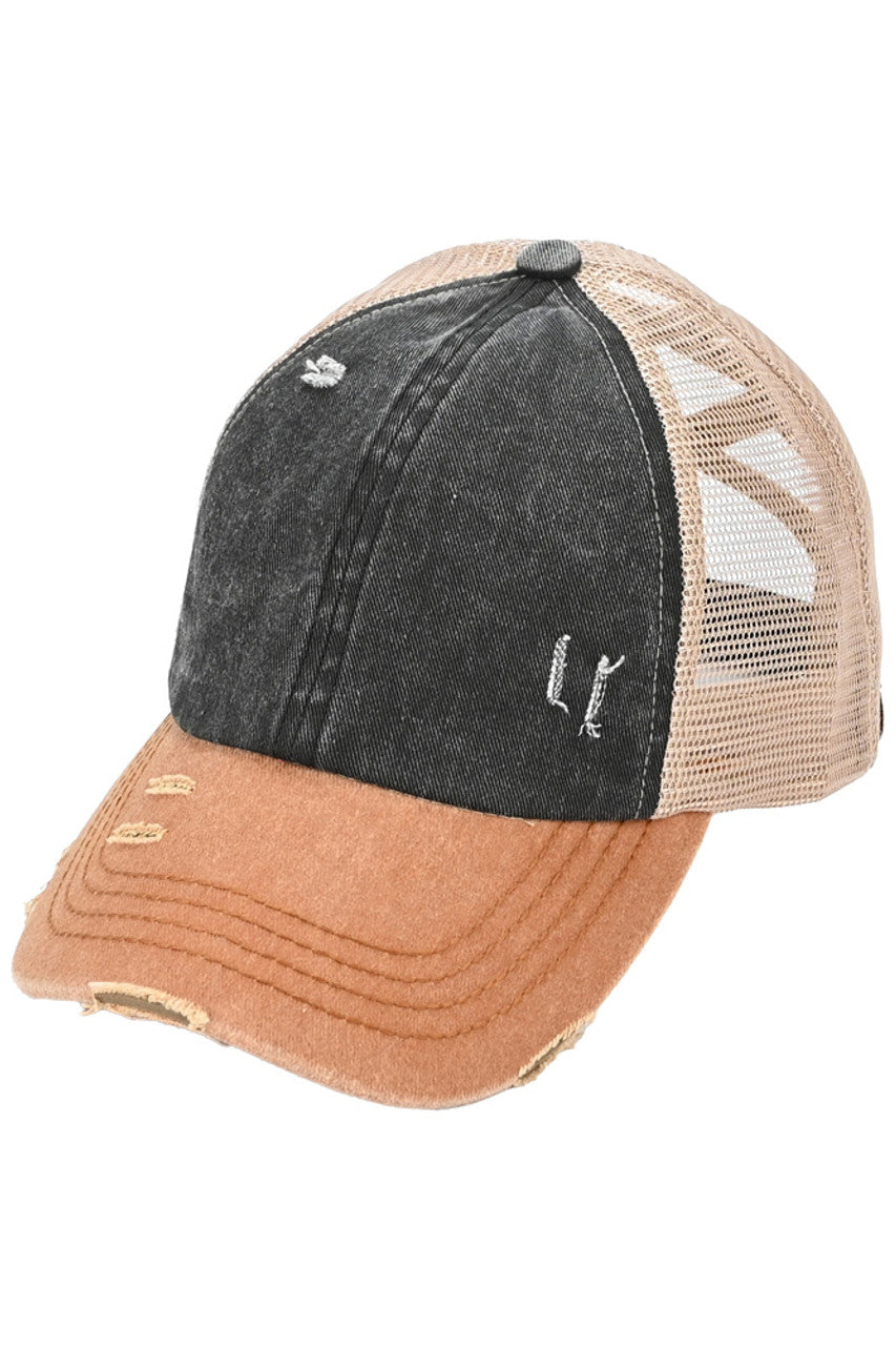 Black C.C 3 Tone Crossed Mesh Back Trucker Pony Cap combines stylish design with functionality. Its mesh back allows for breathability, while the crossed design adds a unique touch. Perfect for those looking for a trendy yet practical cap option.