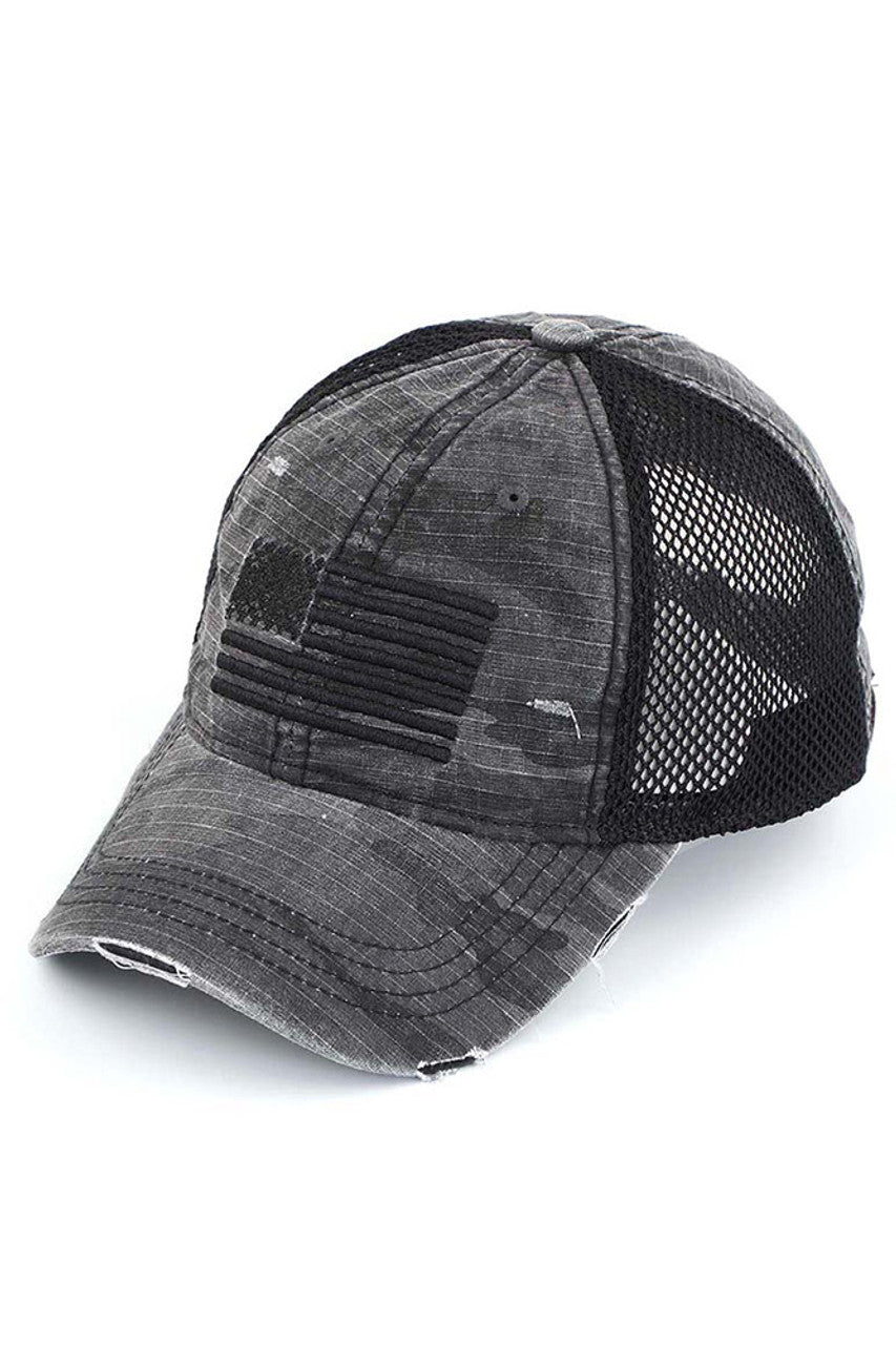 Black C.C American flag embroidery camo baseball cap is the perfect accessory for any patriotic American. With its unique camo design and expert embroidery, this cap combines style with a show of national pride. Made with high-quality materials, it is both comfortable and durable.