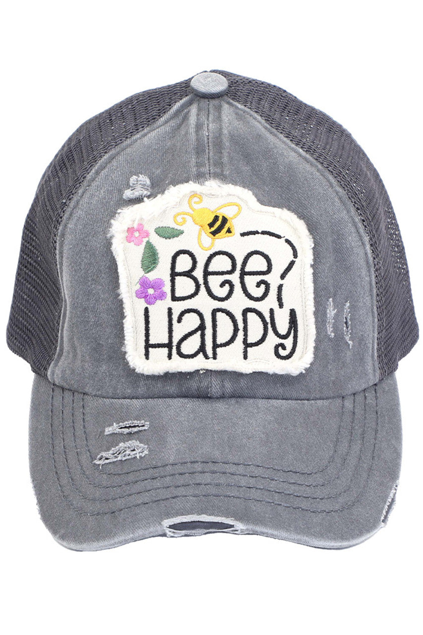 Black C.C BEE HAPPY PATCH VINTAGE PONY CAP is a must-have for any fashion enthusiast. With its vintage pony design and unique patch detailing, it is sure to make a statement. Made with high-quality materials, it offers both style and comfort. Perfect for adding a touch of retro charm to any outfit.