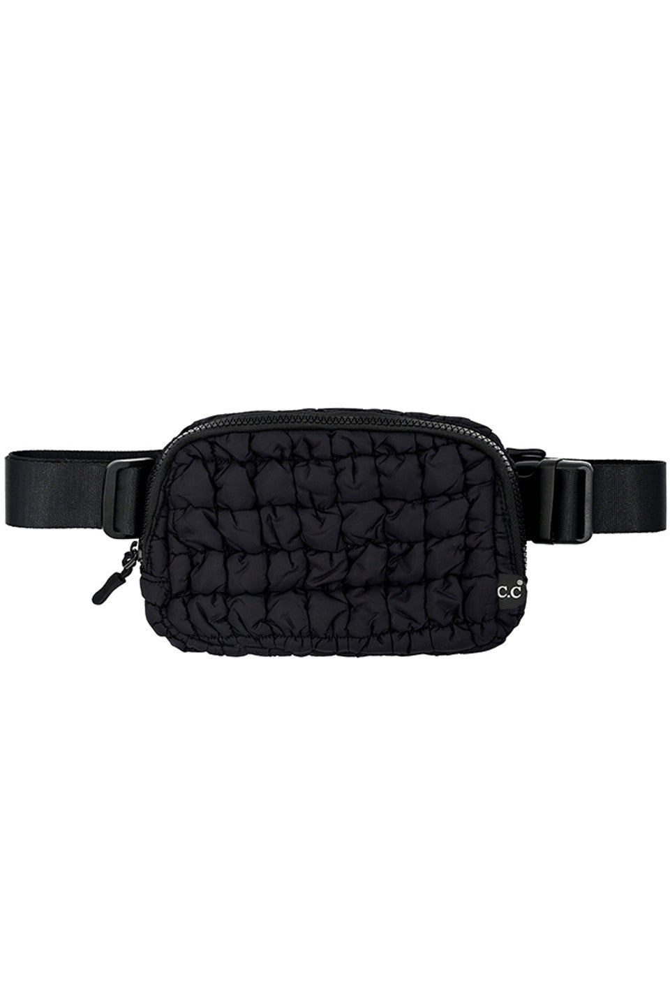 Black C.C Quilted Puffer Fanny Pack is a stylish and functional accessory for any on-the-go individual. Made with durable quilted material, this fanny pack provides convenient storage for your essentials while remaining comfortable to wear. Perfect for travelers, runners, and outdoor enthusiasts.