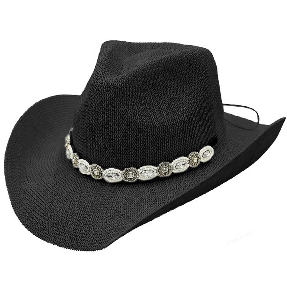 Black C.C Rhinestone Jewel Charm Trim Cowboy Hat, get ready with this rhinestone cowboy hat to receive the best compliments on any special occasion. It looks so pretty, bright, and elegant on any special occasion. These cowboy hats are perfect for parties, Evenings, brides, bridal parties, and any other special occasion.