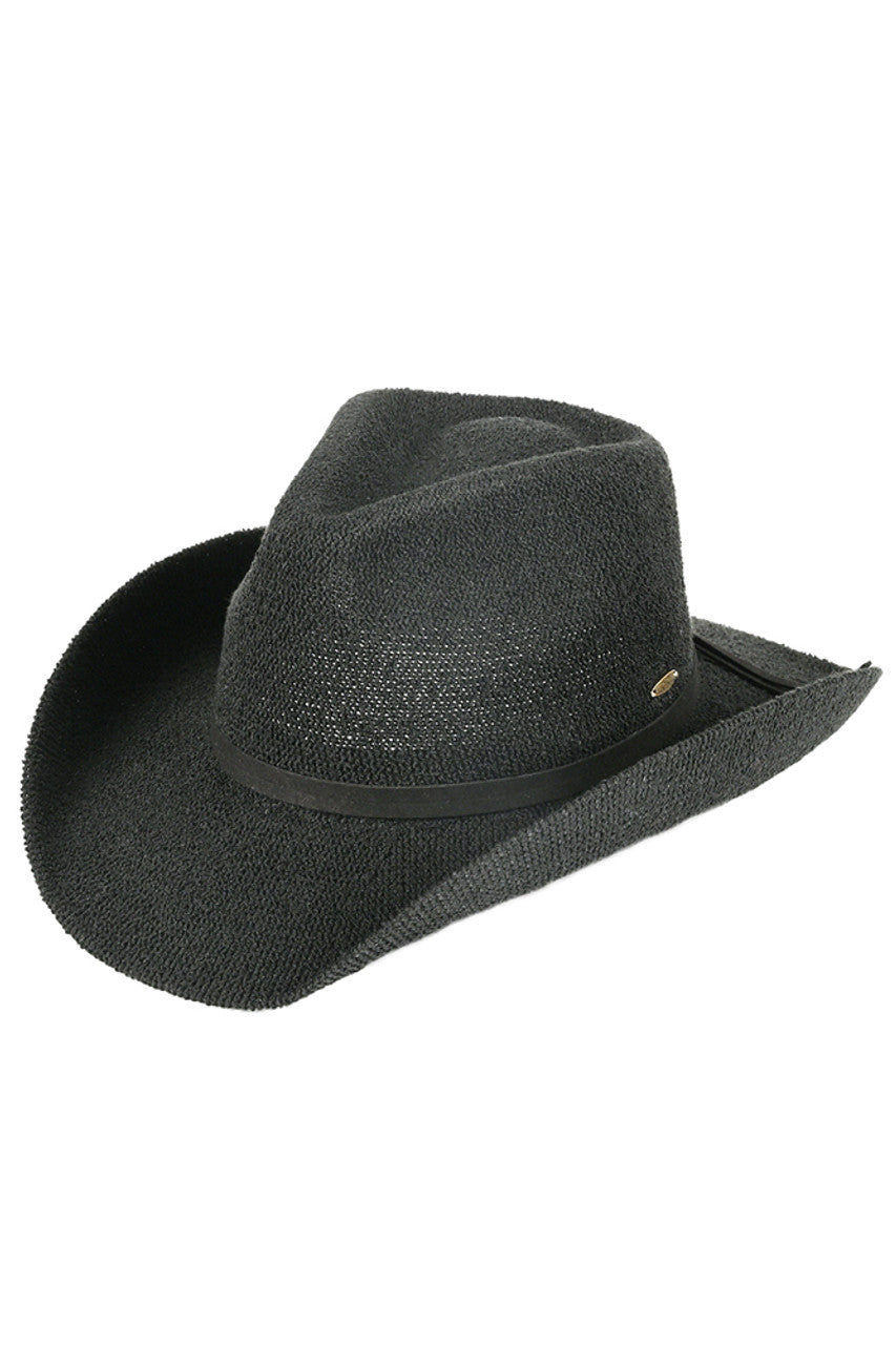 Black C.C Terry Cloth Band Trim Cowboy Hat offers both style and functionality. The terry cloth band adds a touch of comfort to the classic cowboy hat design. Perfect for protecting from the sun while staying cool and chic. Made with high-quality materials, this hat is a must-have for any fashion-forward enthusiast.