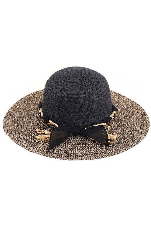 Black C.C Wooden Beads Braids trim Two Tone Hat, adds a great accent to your wardrobe, Unique, timeless and classic Hat looks cool and fashionable. Perfect for that bad hair day, or simply casual everyday wear; Perfect for bad hair days or simply casual everyday wear; Great gift for that fashionable on-trend friend. Perfect Gift Birthday, Holiday, Christmas .