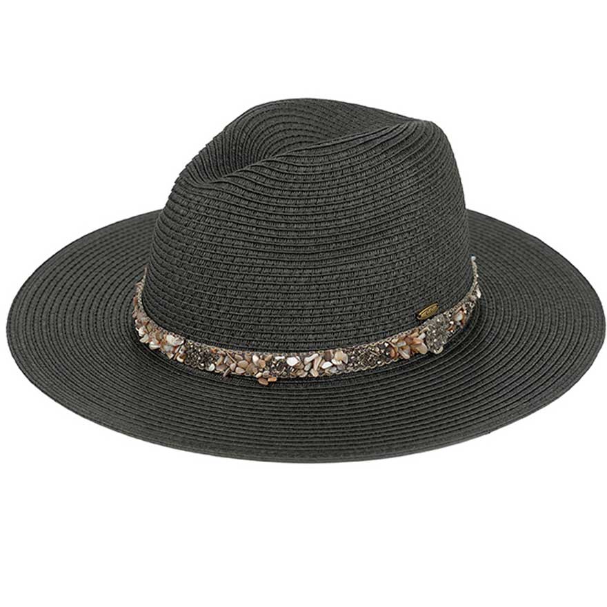 Black Hemattie C.C Gem Stone Trim Band Straw Panama Sunhat, Keep your styles on even when relaxing at the pool or playing at the beach. Large, comfortable, and perfect for keeping the sun off your face, neck, and shoulders. Perfect summer, beach accessory. Ideal for travelers who are on vacation or just spending some time in the great outdoors. A great sunhat can keep you cool and comfortable even when the sun is high in the sky.