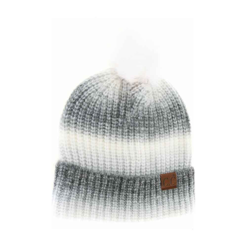 Black-Multi- C.C Multicolor Ombre Beanie with Soft Faux Color Fur Pom, wear it before running out the door into the cool air to keep yourself warm and toasty and look absolutely beautiful. You’ll want to reach for this toasty beanie to keep you incredibly warm everywhere and every occasion.