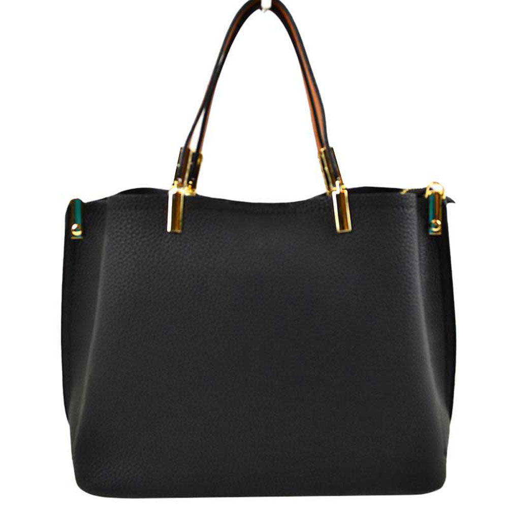 Black Simpler Times Bucket Crossbody Bags For Women. A great everyday casual shoulder bag composed of Faux leather. A simple design with subtle gold hardware details on the closure. Magnetic snap closure for an inner zipper pouch opening spacious to hold your phone, wallet, and other essentials securely.