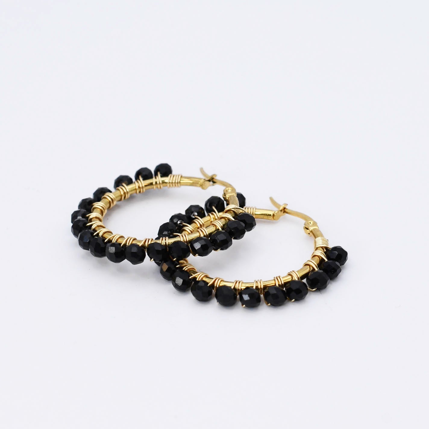 Colorful crystal statement hoop earrings with multicolor beads and sparkling stones, waterproof earrings, tarnish free jewelry, hypoallergenic earrings for sensitive skin, 24k gold dainty earrings, handcrafted gemstone earrings, gold hoop earrings, boutique wholesale earrings, trendy gold jewelry, high quality jewelry gifts