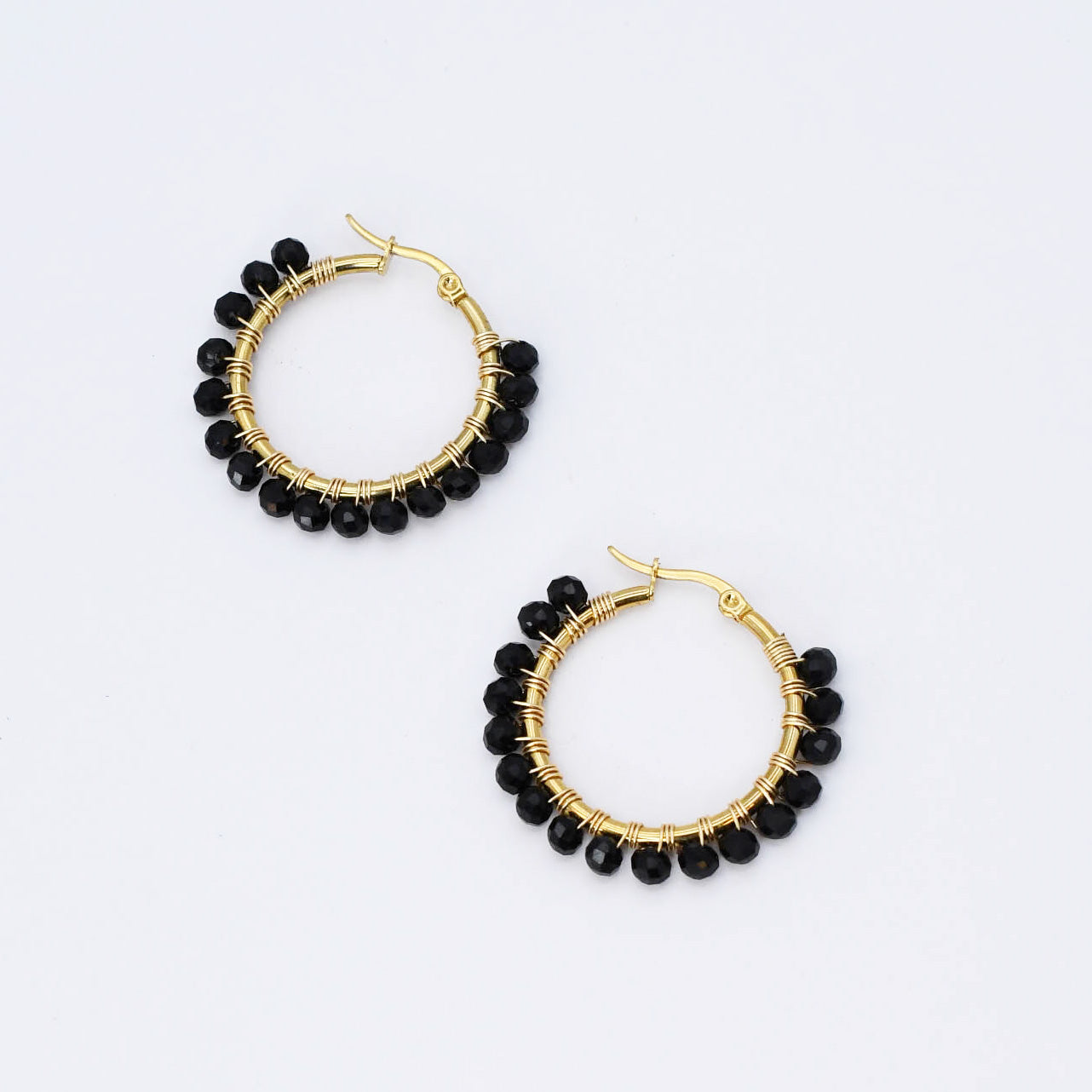 Colorful crystal statement hoop earrings with multicolor beads and sparkling stones, waterproof earrings, tarnish free jewelry, hypoallergenic earrings for sensitive skin, 24k gold dainty earrings, handcrafted gemstone earrings, gold hoop earrings, boutique wholesale earrings, trendy gold jewelry, high quality jewelry gifts