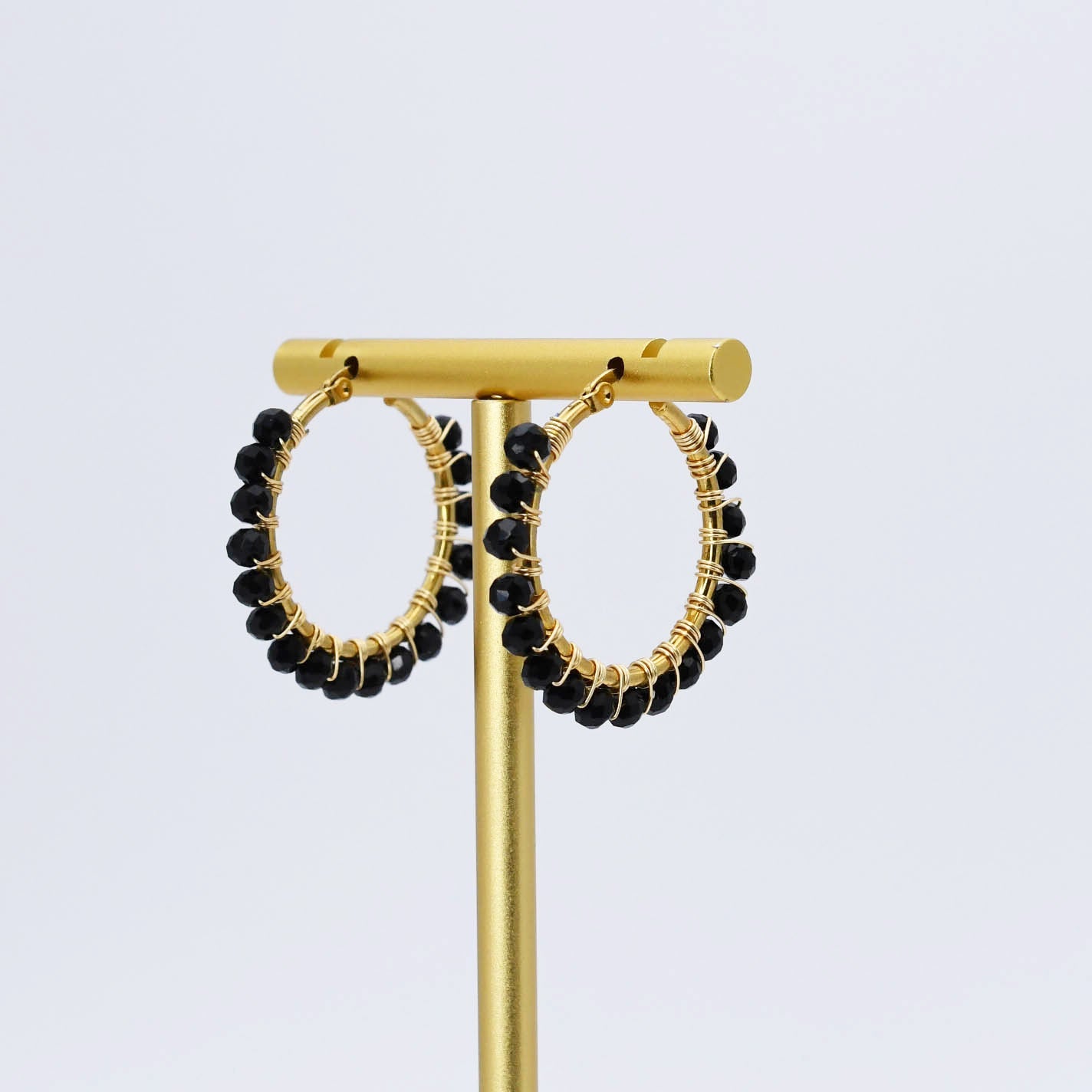 Colorful crystal statement hoop earrings with multicolor beads and sparkling stones, waterproof earrings, tarnish free jewelry, hypoallergenic earrings for sensitive skin, 24k gold dainty earrings, handcrafted gemstone earrings, gold hoop earrings, boutique wholesale earrings, trendy gold jewelry, high quality jewelry gifts
