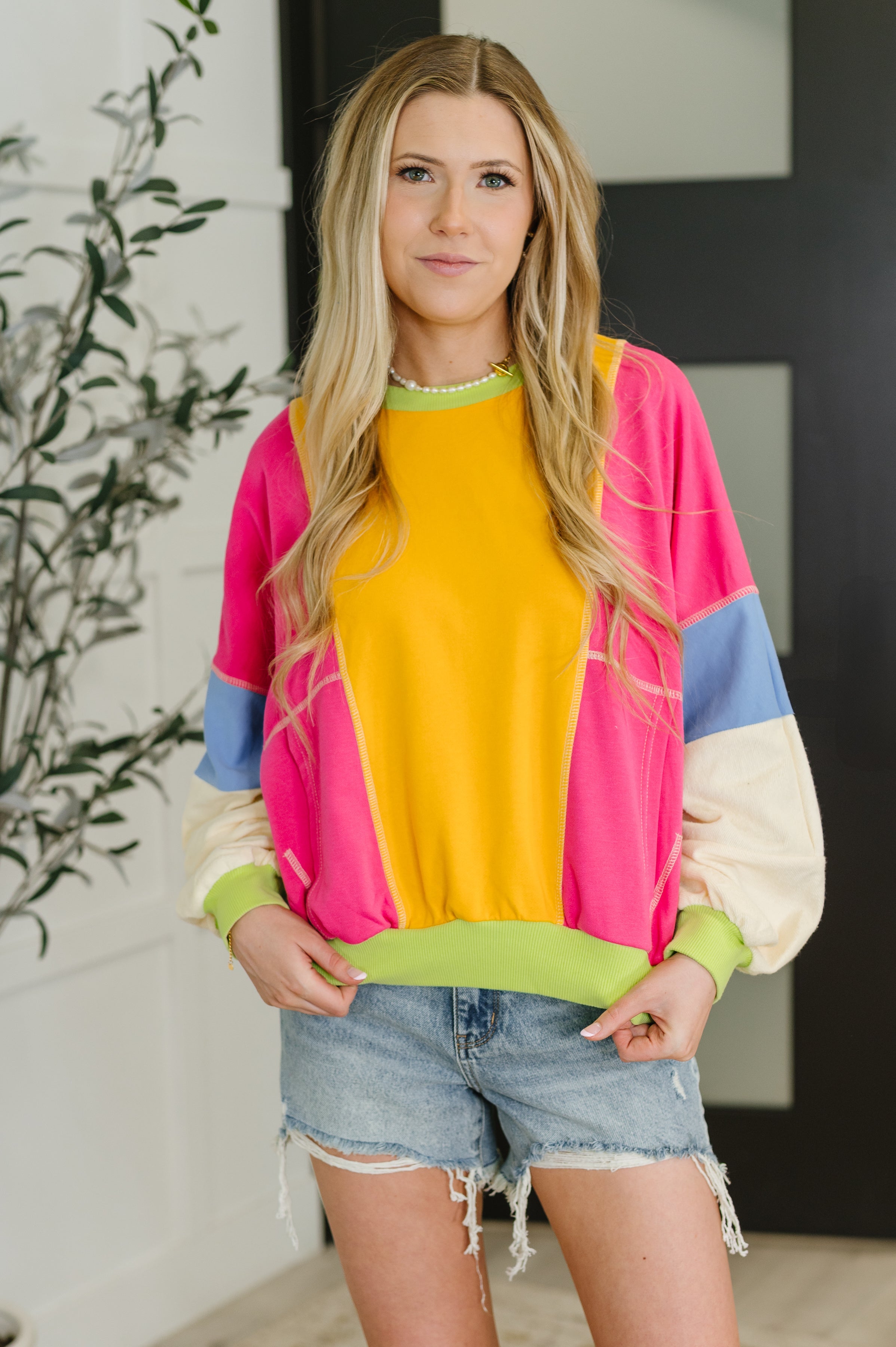 Blockbuster Color Block Pullover in Bright - Charming Charlie