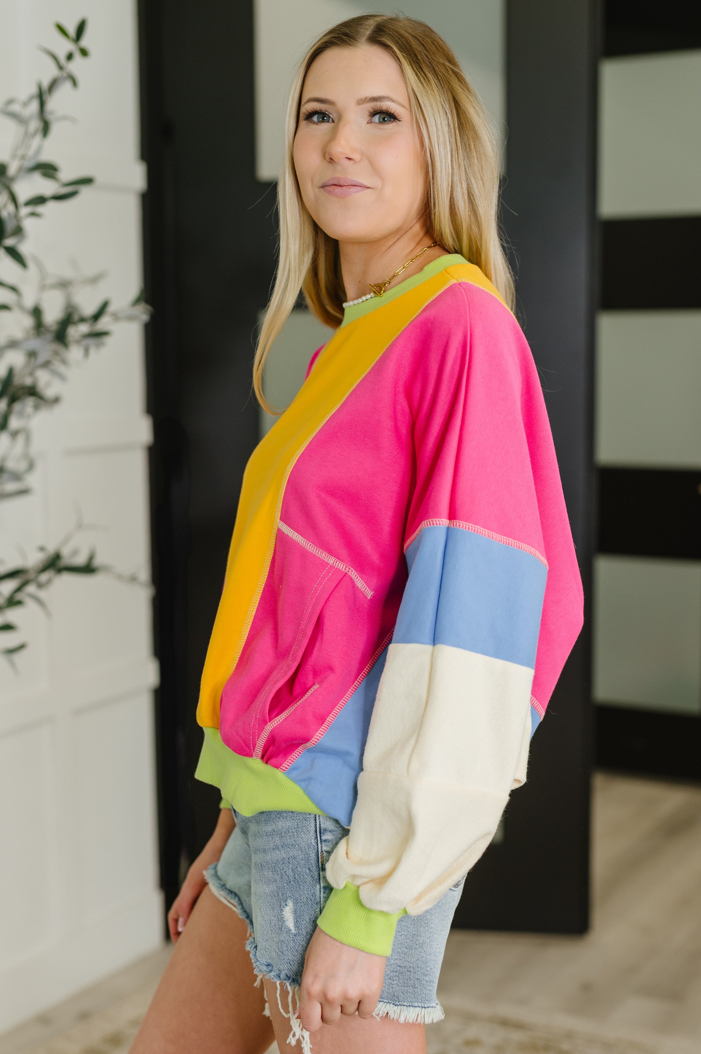 Blockbuster Color Block Pullover in Bright - Charming Charlie