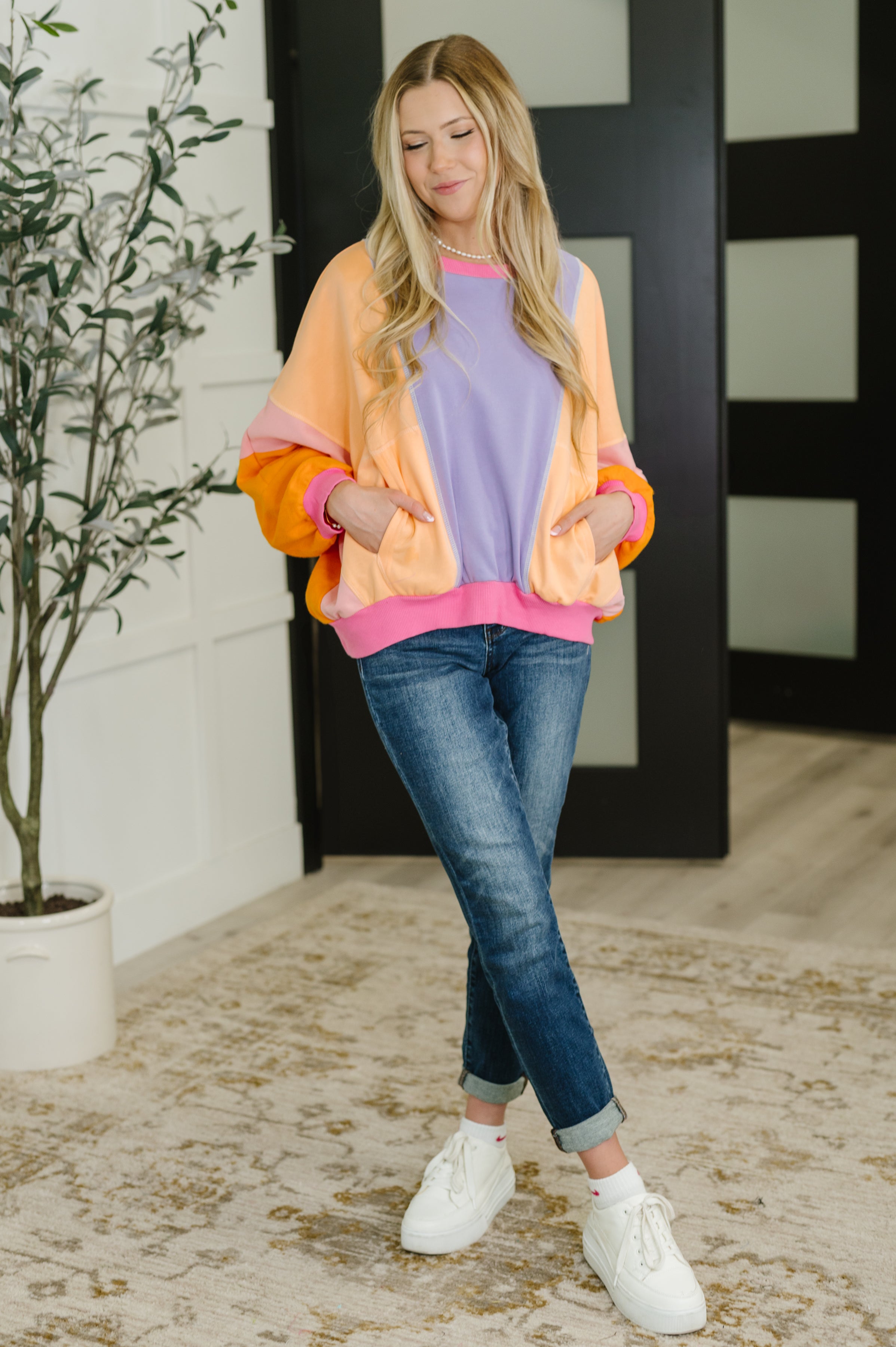 Blockbuster Color Block Pullover in Muted - Charming Charlie
