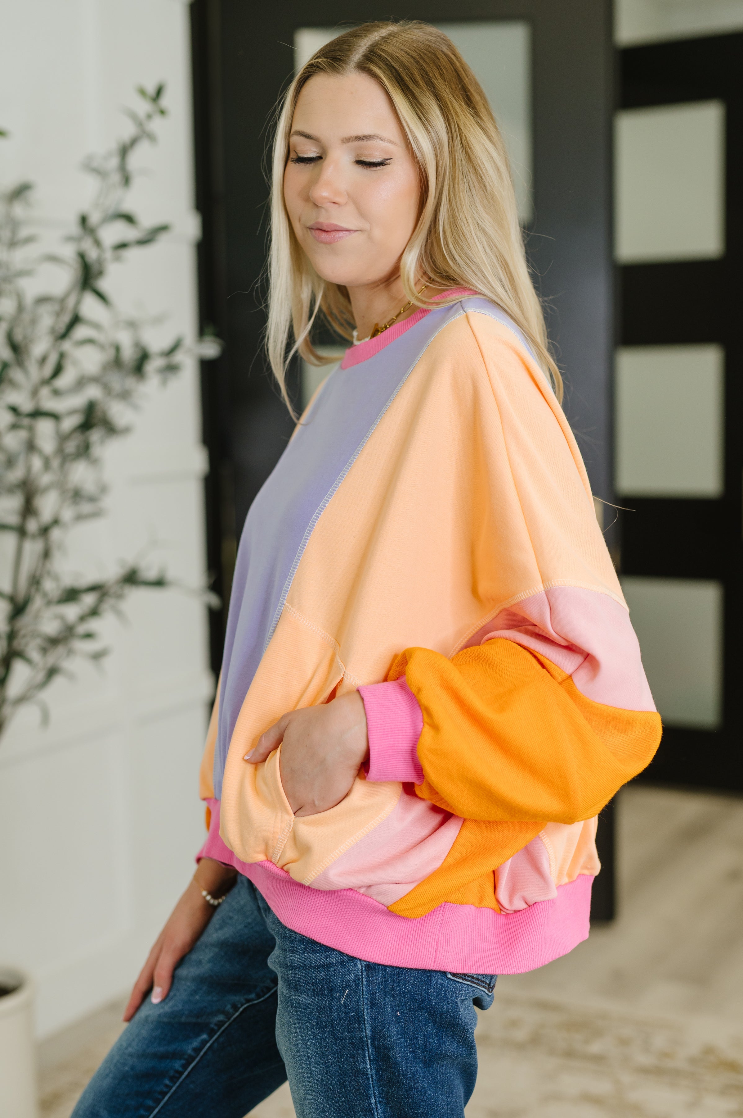 Blockbuster Color Block Pullover in Muted - Charming Charlie