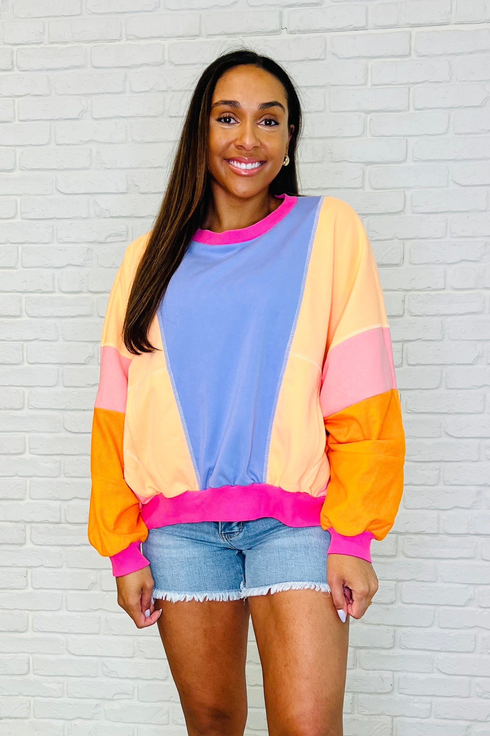Blockbuster Color Block Pullover in Muted - Charming Charlie