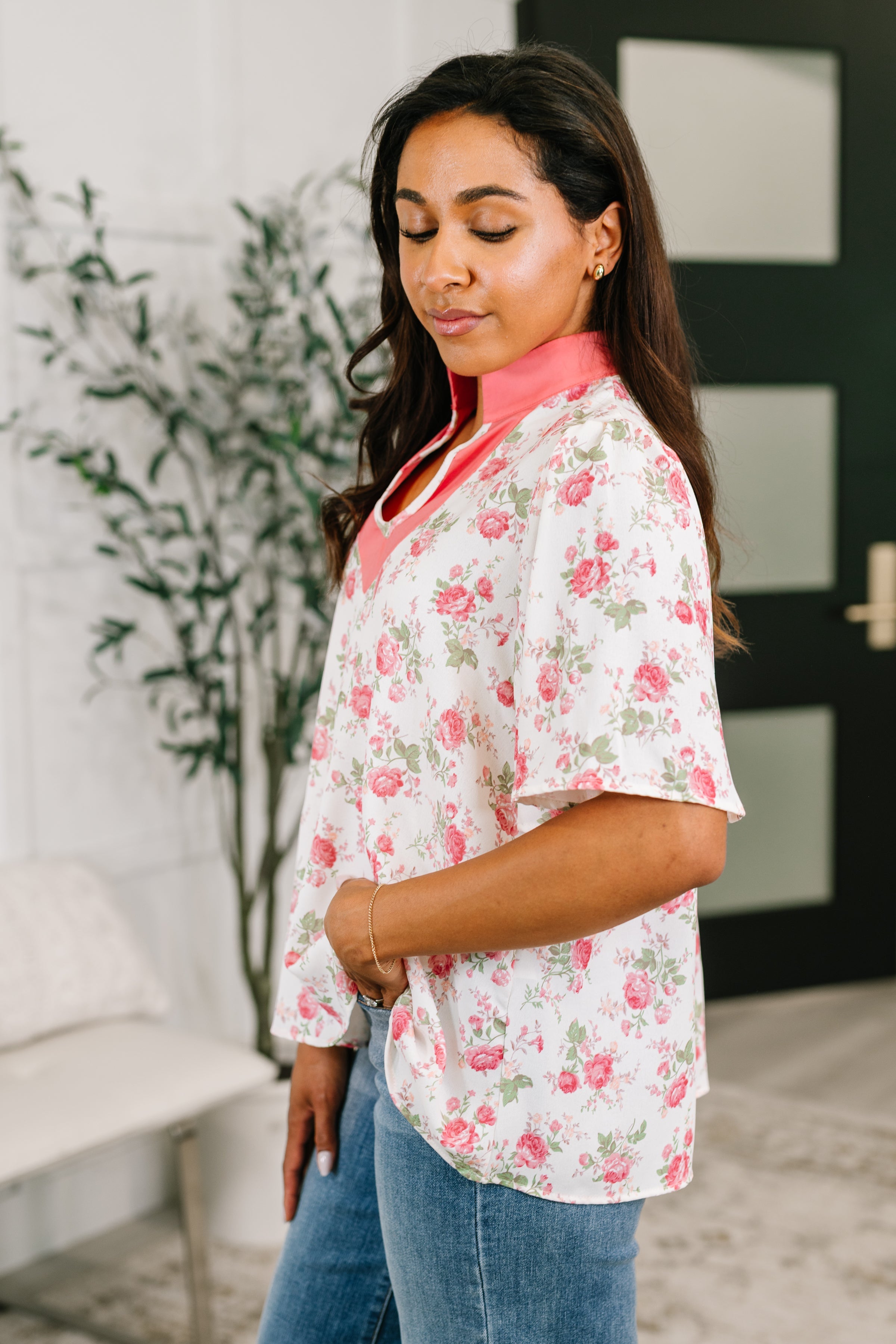 Blooming Season Split Neck Floral Blouse - Charming Charlie
