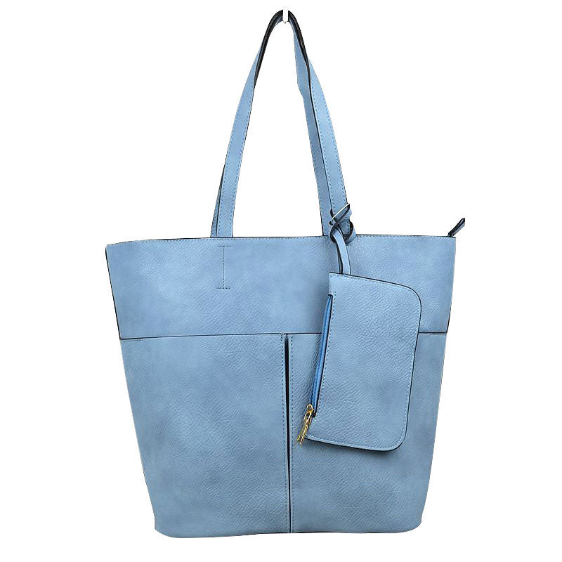 Blue 3 In 1 Large Soft Leather Women's Tote Handbags, There's spacious and soft leather tote offers triple the styling options. Featuring a spacious profile and a removable pouch makes it an amazing everyday go-to bag. Spacious enough for carrying any and all of your outgoing essentials. The straps helps carrying this shoulder bag comfortably. Perfect as a beach bag to carry foods, drinks, big beach blanket, towels, swimsuit, toys, flip flops, sun screen and more.