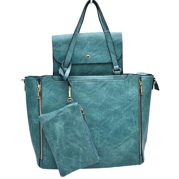 Blue 3 in 1 Side Zipper Women's Handbag set. Ideal for parties, events, holidays, pair these handbags with any ensemble for a polished look. Versatile enough for using straight through the week, perfect for carrying around all-day. Great Birthday Gift, Anniversary Gift, Mother's Day Gift, Graduation Gift, Valentine's Day Gift. Wear as a crossbody, shoulder bag, or hand carry for your favorite look.