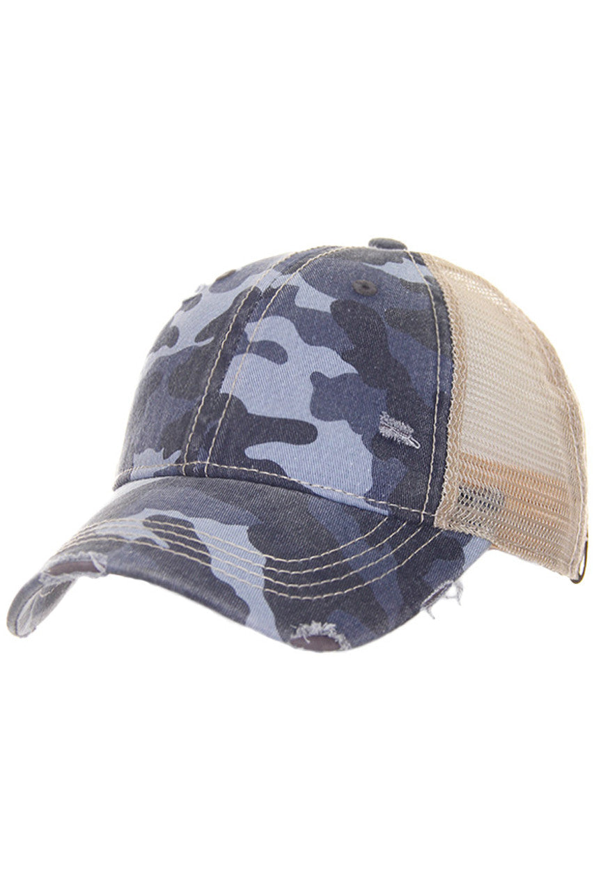 Blue C.C CAMOUFLAGE VINTAGE STYLE PONYCAP is perfect for anyone looking for a stylish and functional hat. Its camouflage design adds a unique touch to any outfit, while its vintage-style pony cap shape provides both style and functionality. Made with high-quality materials, this hat is sure to be a long-lasting accessory for any outdoor adventure.